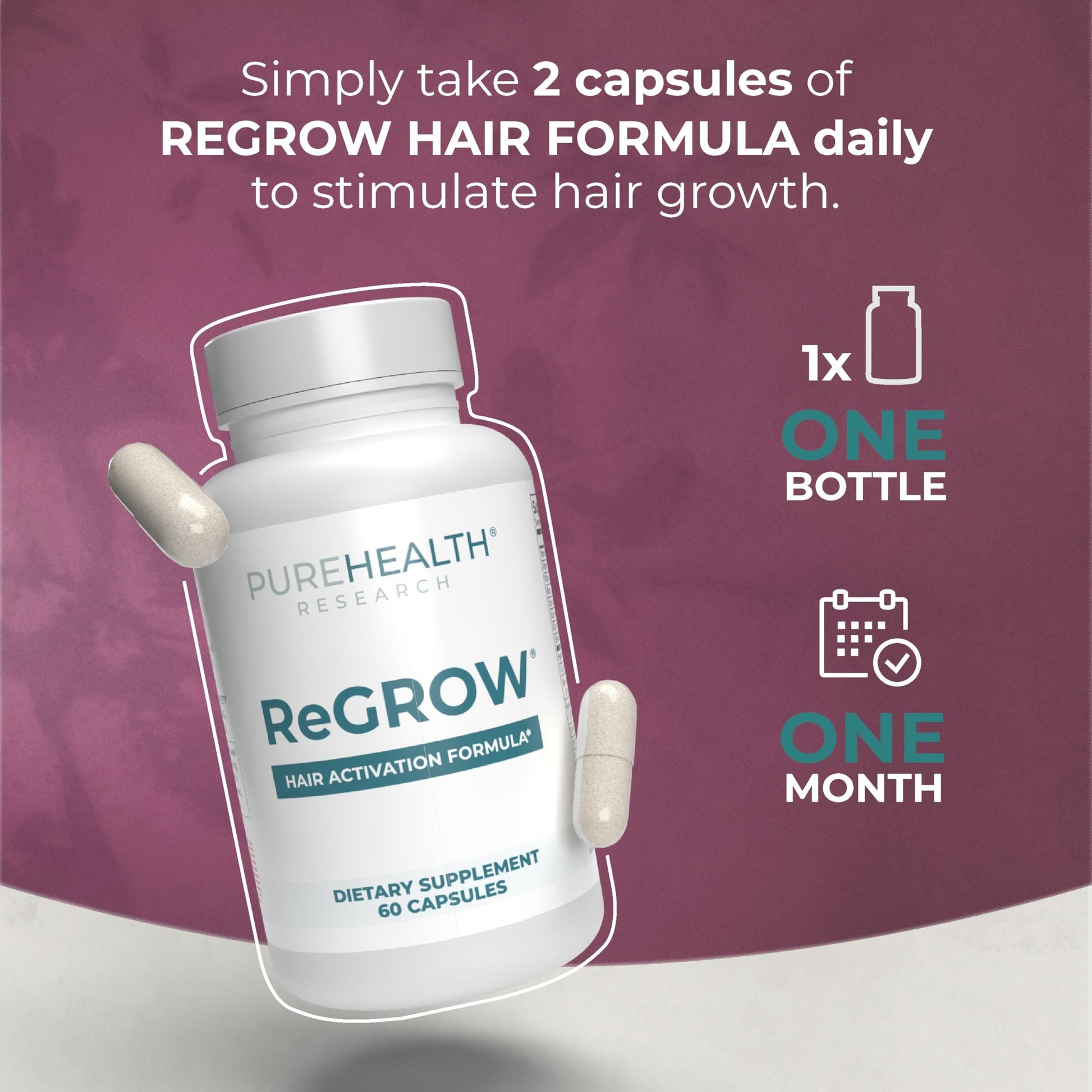 PUREHEALTH RESEARCH ReGrow - Hair Growth Vitamins - with Saw Palmetto, Biotin, Collagen, Zinc, Iron, Iodine, Selenium & More - Hair Supplements for Women & Men - 60 Capsules - Medaid International