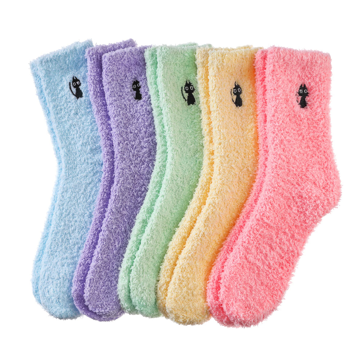Womens Fuzzy Slipper Socks, Coral Fleece, 5 Pairs, US Sizes 5-10