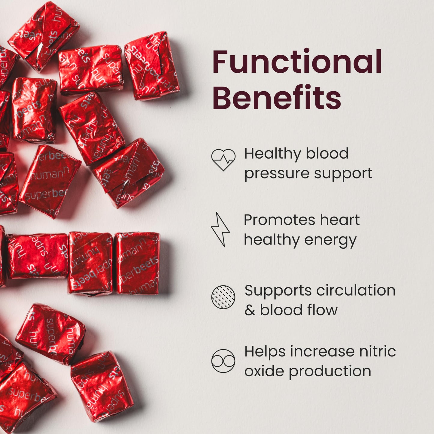 HumanN SuperBeets Heart Chews, Nitric Oxide and Blood Pressure Support, Grape Seed Extract & Non-GMO Beet Root Powder Energy Supplement, Pomegranate Berry Flavor, 60 Count - Medaid International