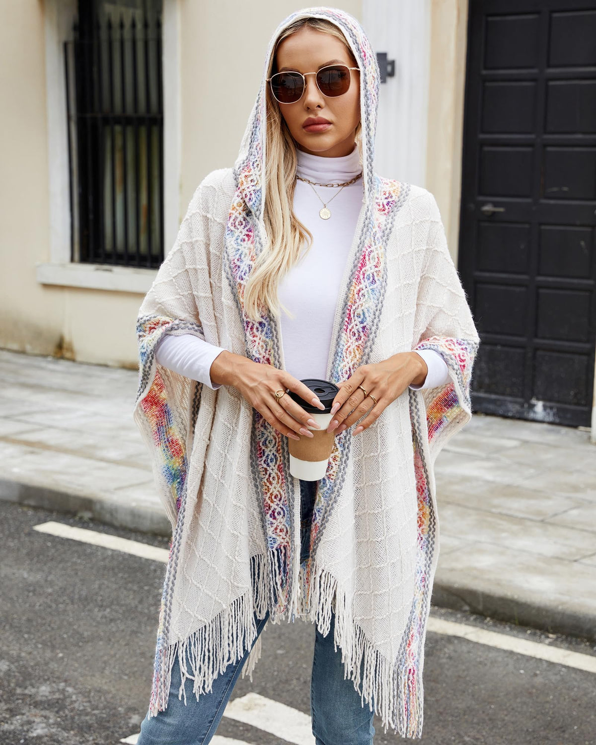 KASTWAVE Knit Shawl Wraps for Women, Wraps Oversized Winter Scarf, Warm Poncho Sweater, Tassels Open Front capes, Warm Wearable Blanket Long Cardigans Sweater Coats Birthday Gifts for Ladies