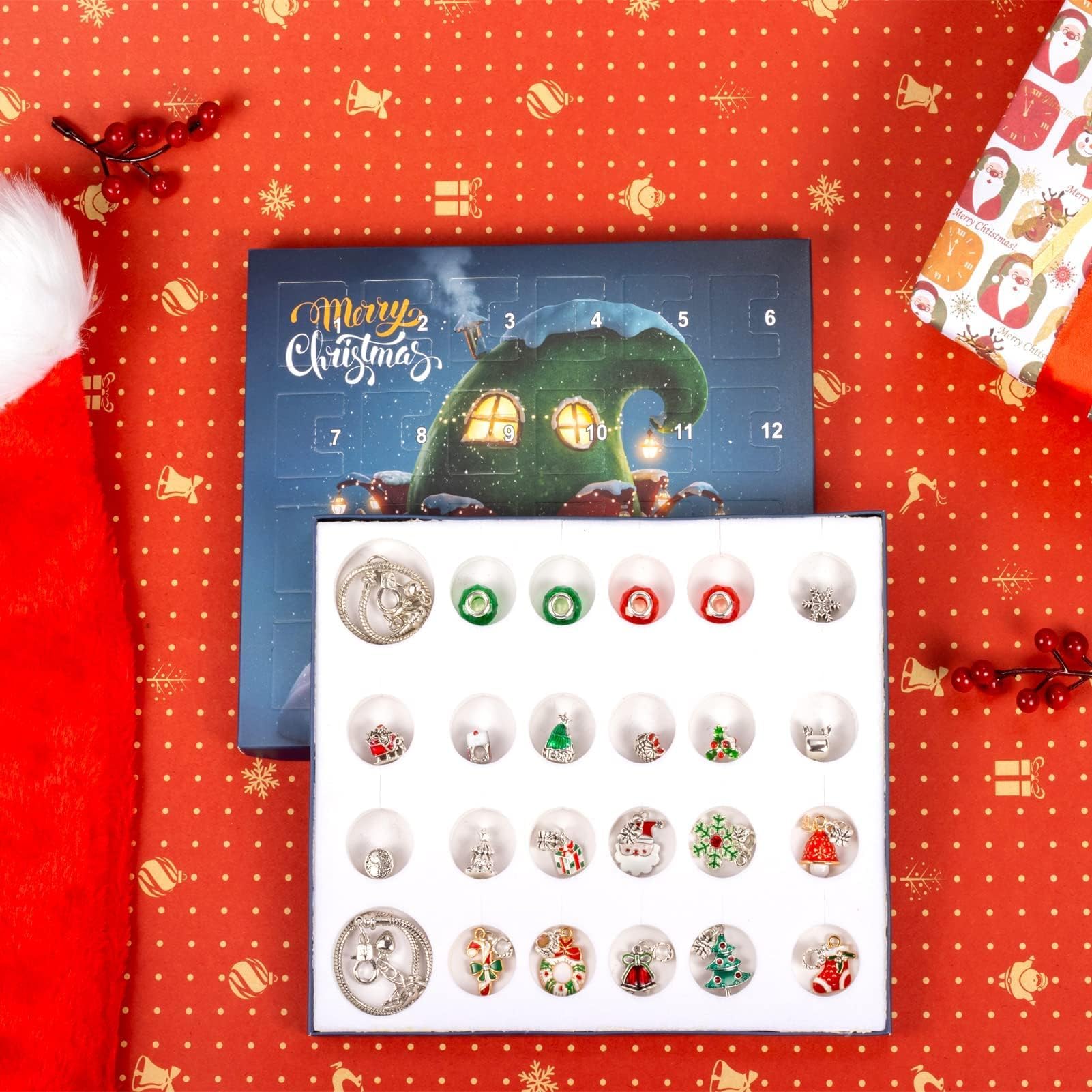 Christmas Advent Calendar Bracelets 2025 for Girls, 24 Days DIY Jewelry Making Kit with 22 Charm Beads and 2 Adjustable Bracelets, Xmas Countdown Gift for Kids Teens Women - Medaid International