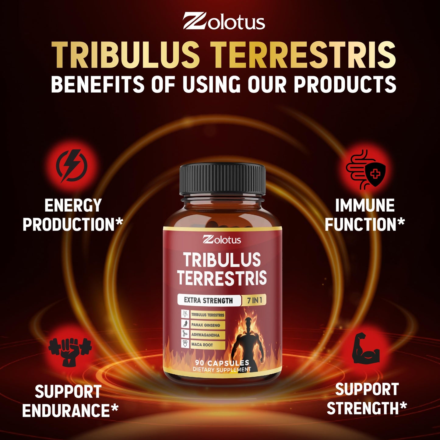 Tribulus Terrestris Capsules with Ashwagndha, Panax Ginseng, Saw Palmetto, Maca, Shilajit - 90 Capsules - 3 Months Supply - Medaid International