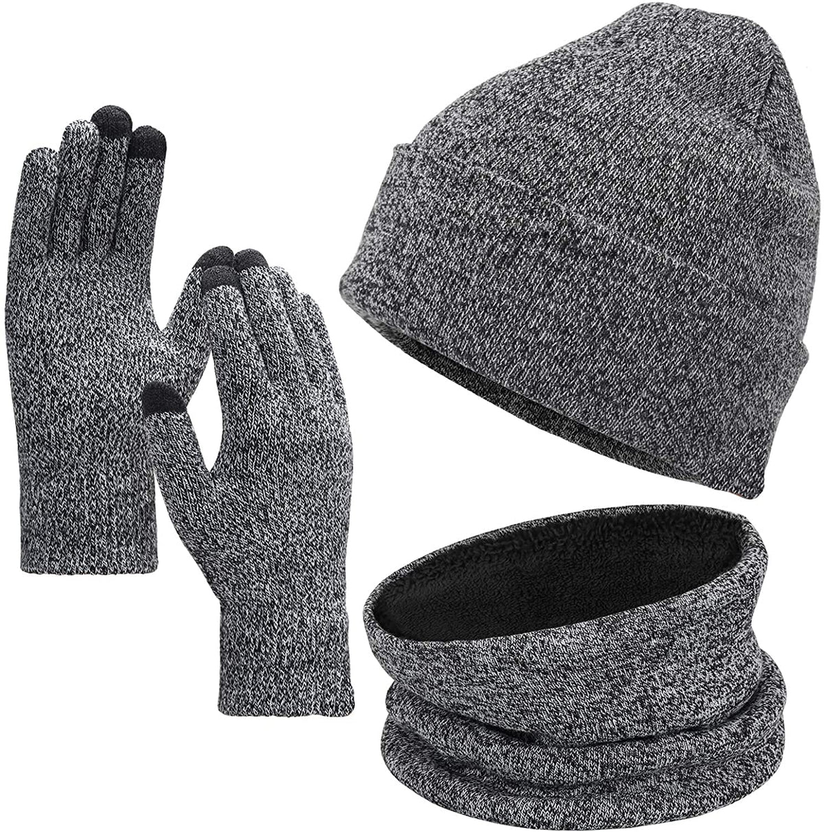 KASTWAVE Winter Beanie Hat Scarf Touchscreen Gloves Set, Knit Thick Fleece Lined Warm Touchscreen Gloves Beanie Scarf Set for Men and Women, Women Winter Hats 3-Piece Warmer Gift Box