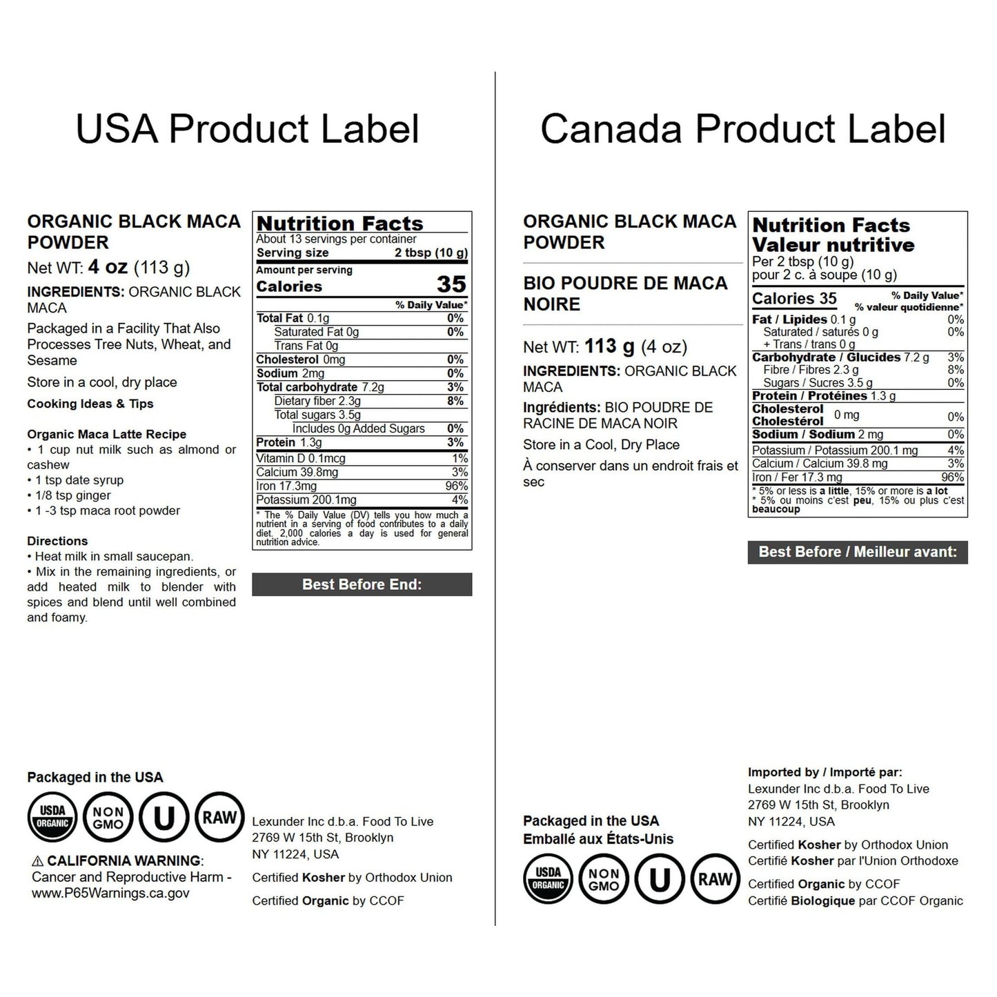 Food to Live Organic Black Maca Powder, 4 Ounces Raw Ground, Non-GMO, Kosher, Fine Flour, Bulk - Medaid International
