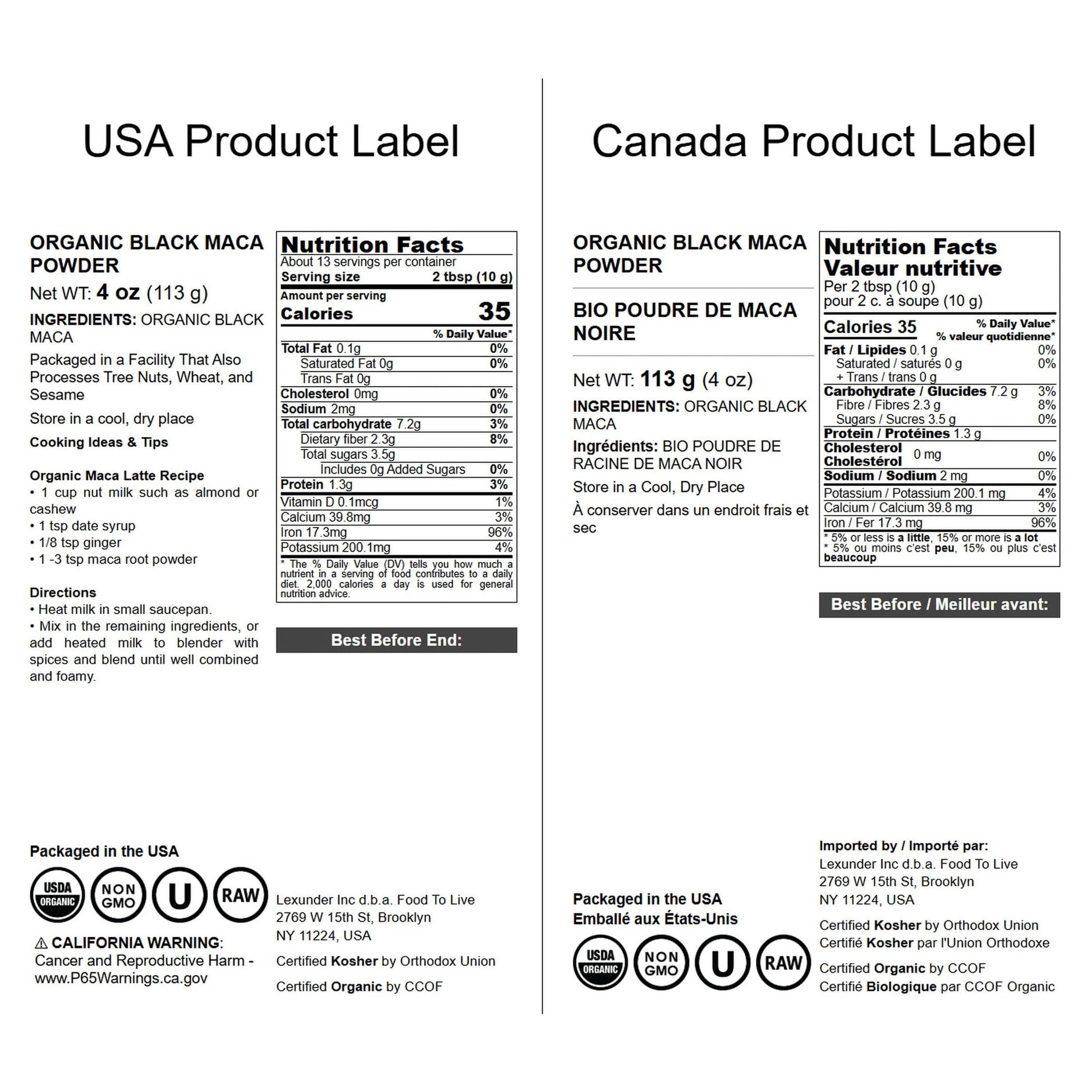 Food to Live Organic Black Maca Powder, 4 Ounces Raw Ground, Non-GMO, Kosher, Fine Flour, Bulk - Medaid International