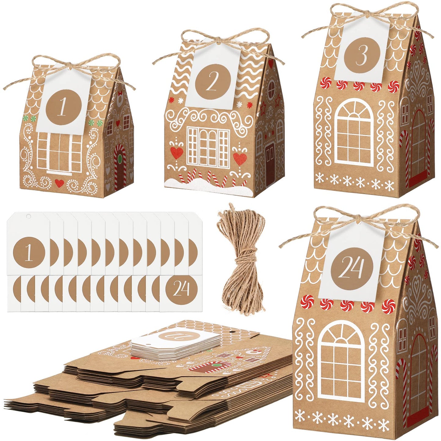 Woanger 24 Empty Advent Calendar Boxes to Fill, Christmas DIY Advent Calendar 24 Days Countdown Gift Xmas Gingerbread House Candies Treats Boxes for 2025 Xmas Holiday Decor(Stylish Style) - Medaid International