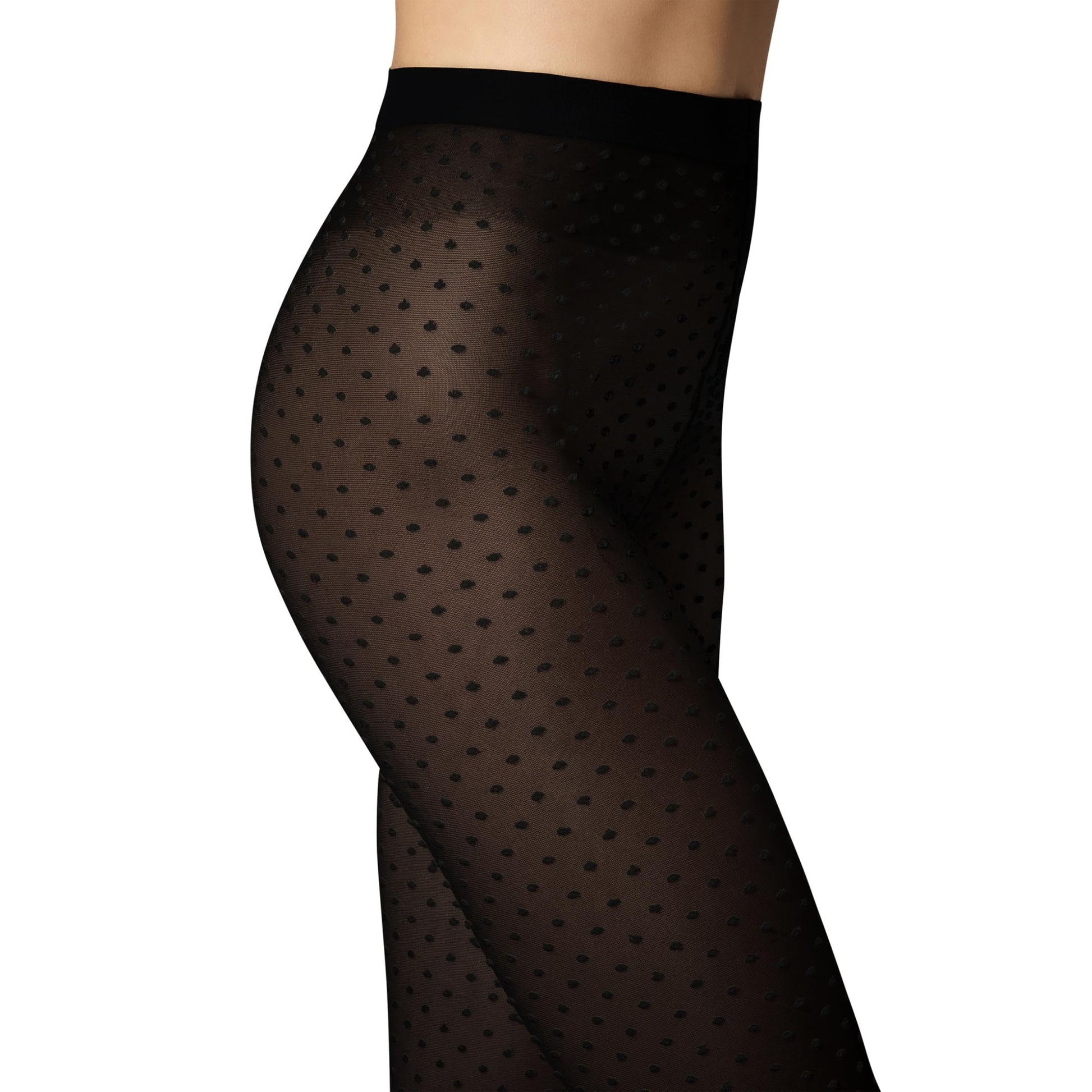Wolford Satin Touch Dots Tights for Women 20 Denier Sheer Hosiery Pantyhose Elegant 3D Dot Design Shiny Finish Soft Waistband Black - Medaid International