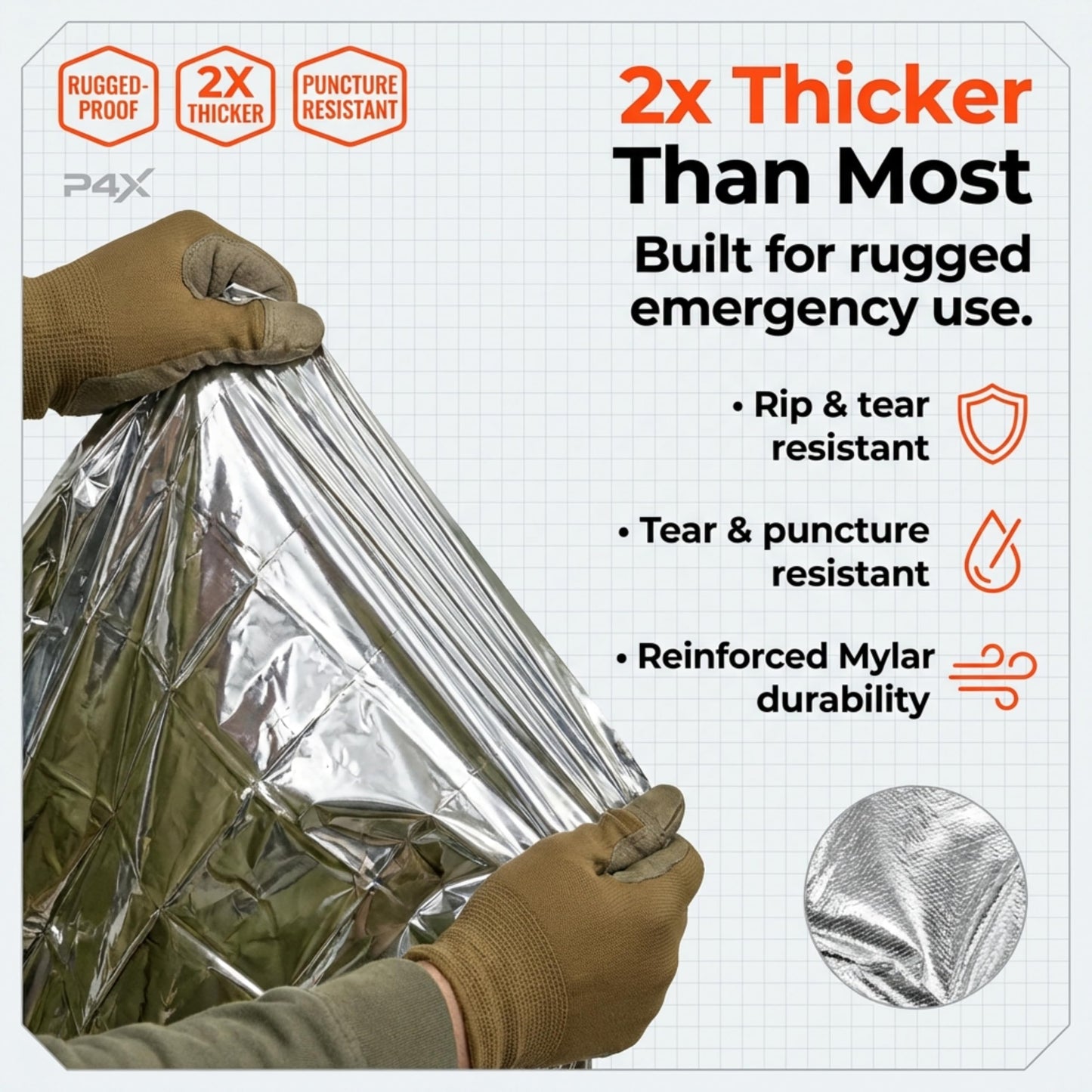 PREPARED4X 8-Pack Mylar Emergency Blanket - Mylar Blankets Survival Thick Reusable - Waterproof, Rip, and Tear Resistant Survivalist Gear - Emergency Thermal Blanket for Outdoors (Silver)