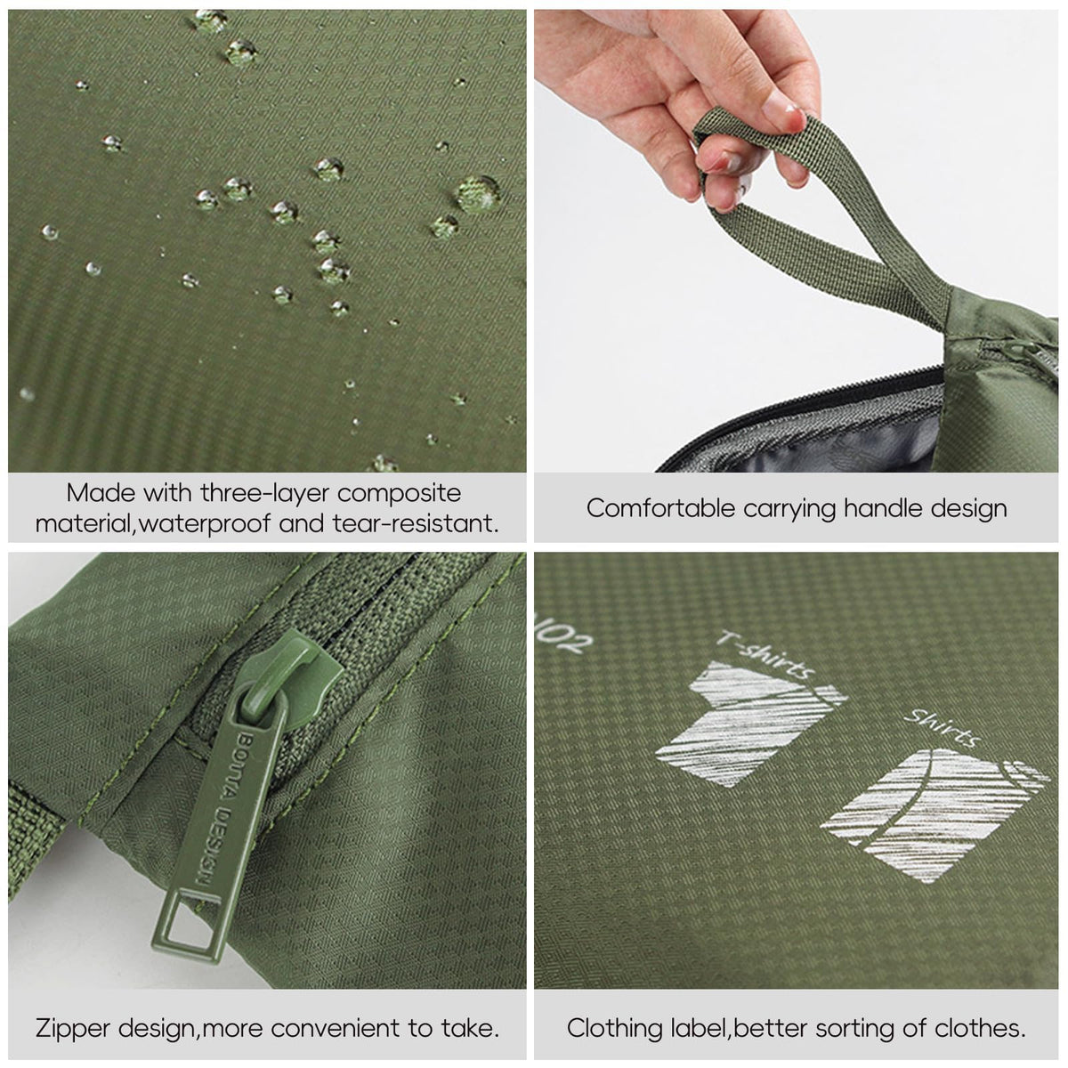 TERRIFI 3 Pack Waterproof Smell Proof Laundry Bags – Reusable Travel Storage for Dirty Wet Clothes, Gym, Swimming, Camping, Home Essentials – Green