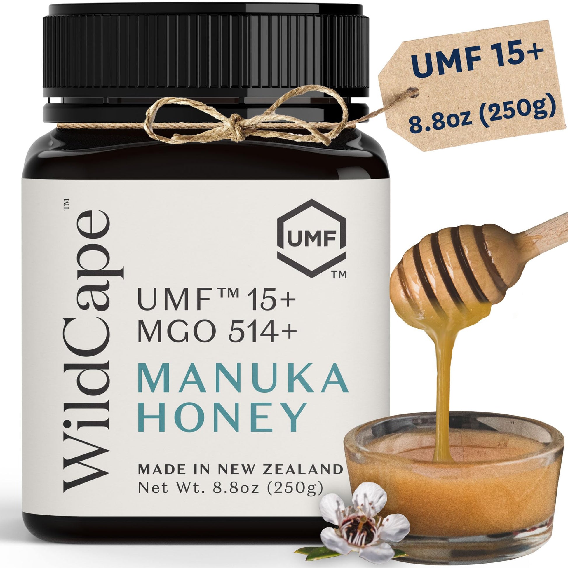 WildCape Manuka Honey Certified UMF 15+/MGO 514+ - 100% Pure, Raw, Unpasteurized, Non-GMO, Made in New Zealand - 8.8 oz (Pack of 1) - Medaid International