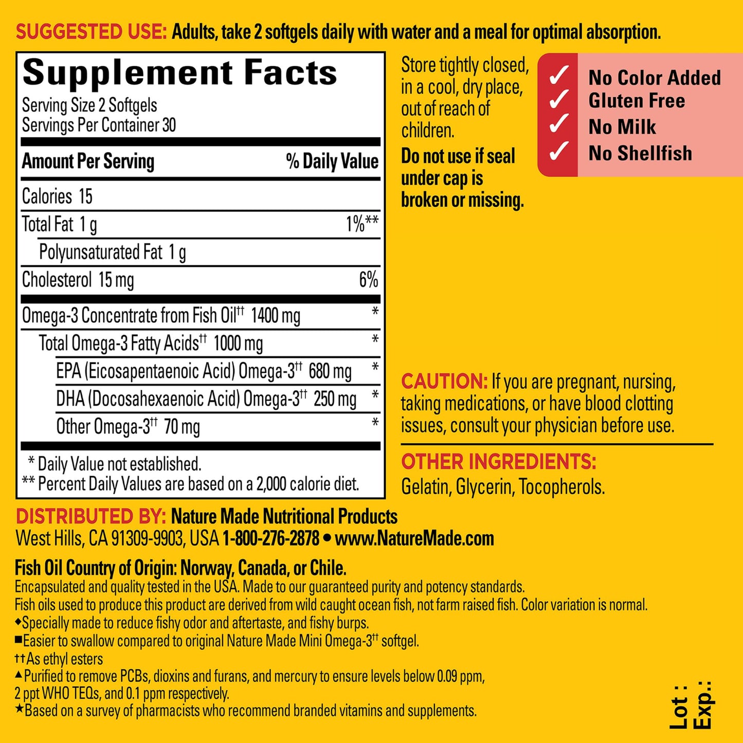 Nature Made Extra Strength Burp Less Fish Oil Omega 3 Supplements 1400 mg Minis, Omega 3 Fish Oil as Ethyl Esters for Healthy Heart Brain Eyes Support, 60 Softgels, 30 Day Supply - Medaid International
