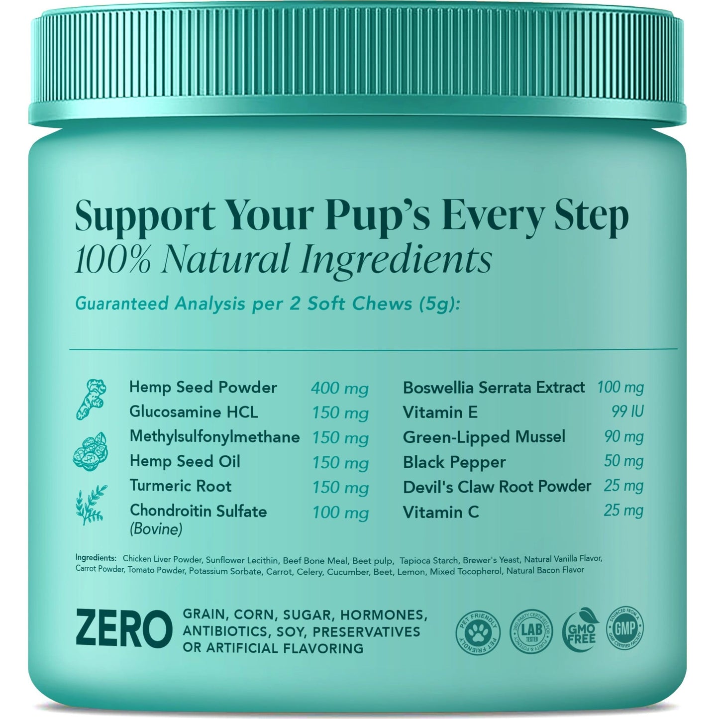 My Lil’ Nugget – Vet-Approved Hip and Joint Support for Dogs | All-Natural Dog Arthritis & Joint Pain Relief | Glucosamine, Chondroitin & Hemp | All-Ages – Senior Dog to Puppy | 90 Bacon Flavor Chews