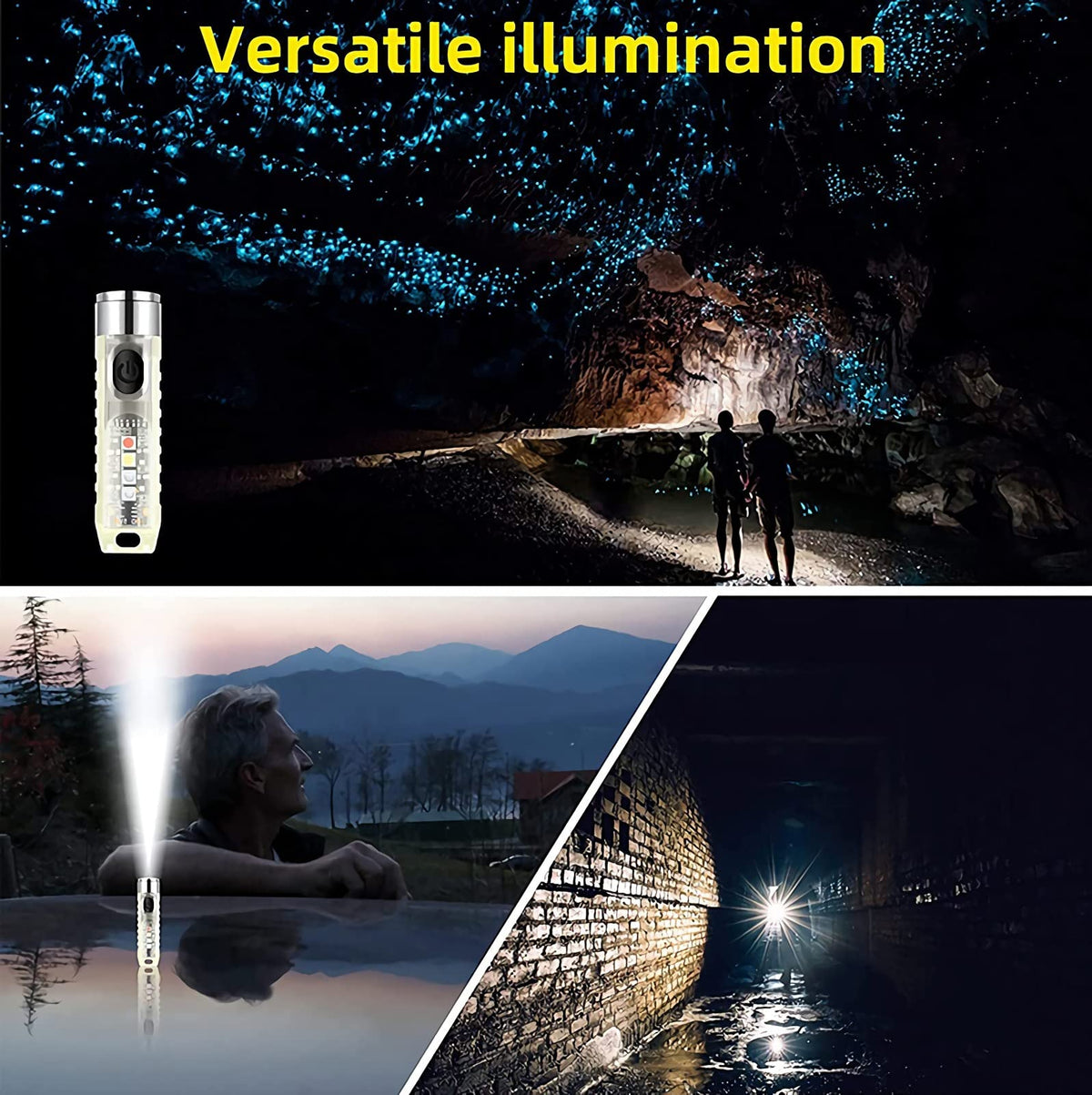 MAKINGTEC Mini LED Flashlights USB Rechargeable Small Keychain Flashlight with 11 Modes of Main & Side Light, Portable Pocket EDC Flash Light for Daily Using, Backpacking, Camping, and Hiking, etc.