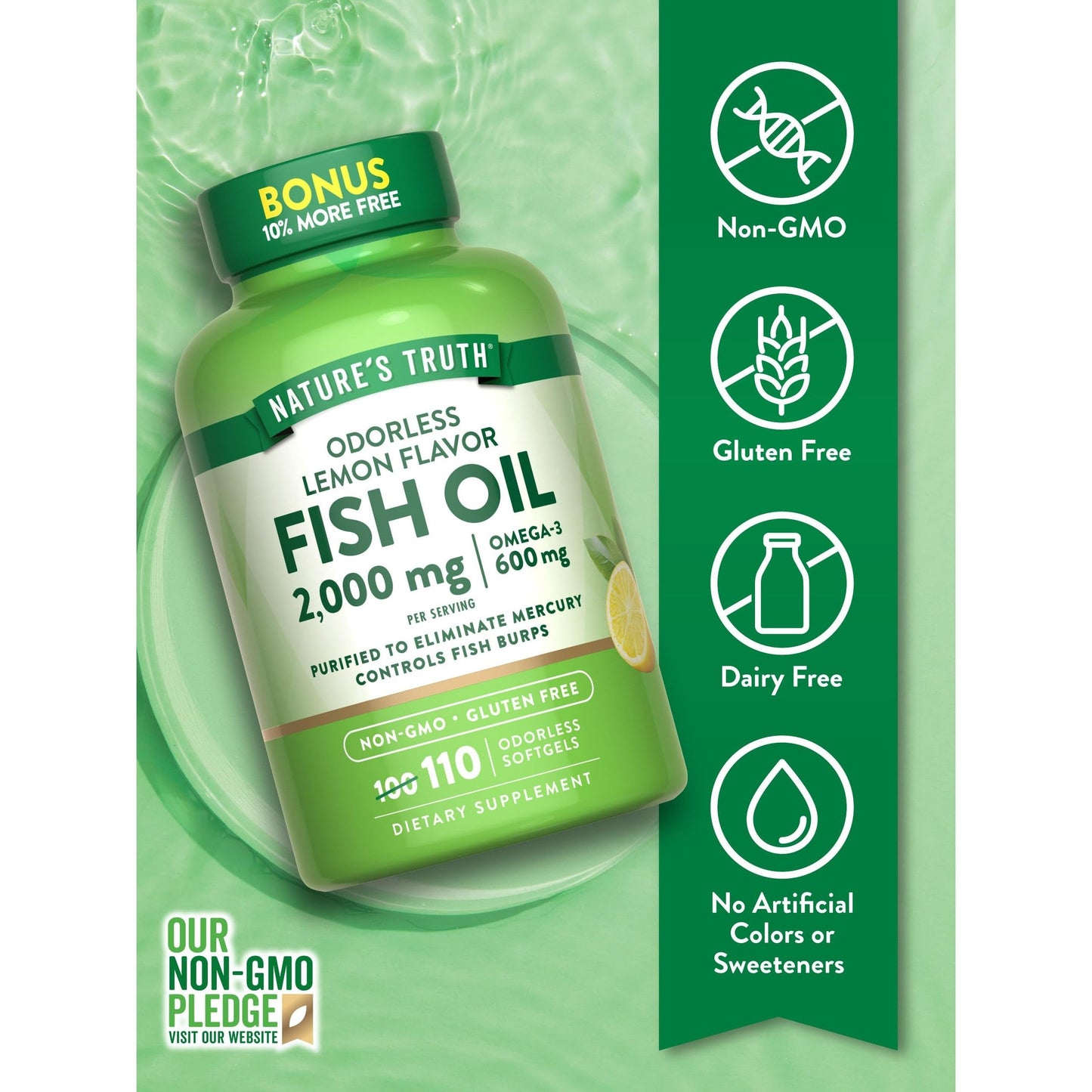 Nature's Truth Fish Oil 2000mg | 110 Softgels | Omega-3 | Lemon Flavor | Non-GMO & Gluten Free Supplement - Medaid International
