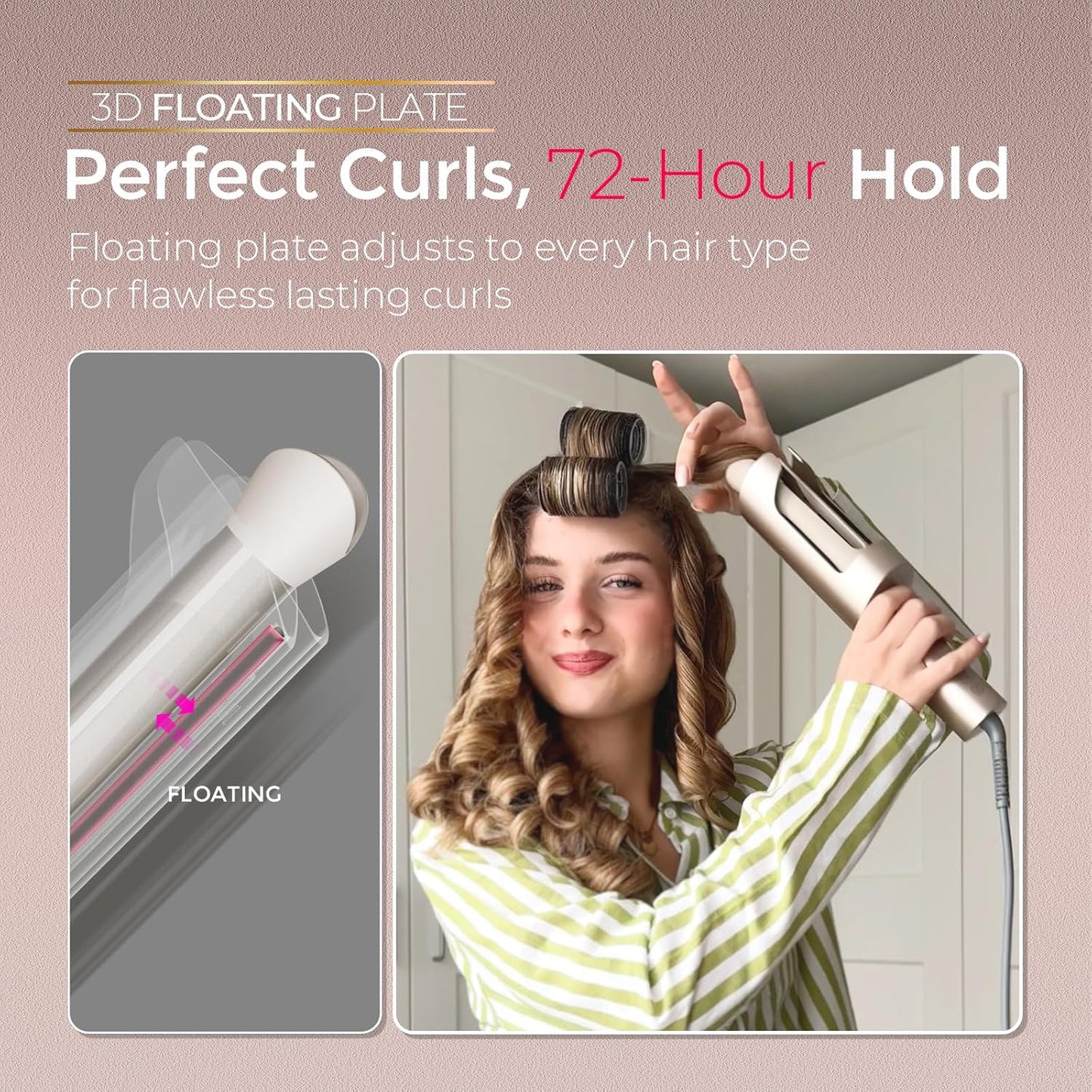 Upgraded Automatic Rotating Curling Iron 25mm - TYMO CurlPro Plus Long Barrel Curling Wand for Long Hair, Ceramic Hair Curler for Women, Anti-Scald, Tangle-Free, 600M Ionic, Dual Voltage, Gold