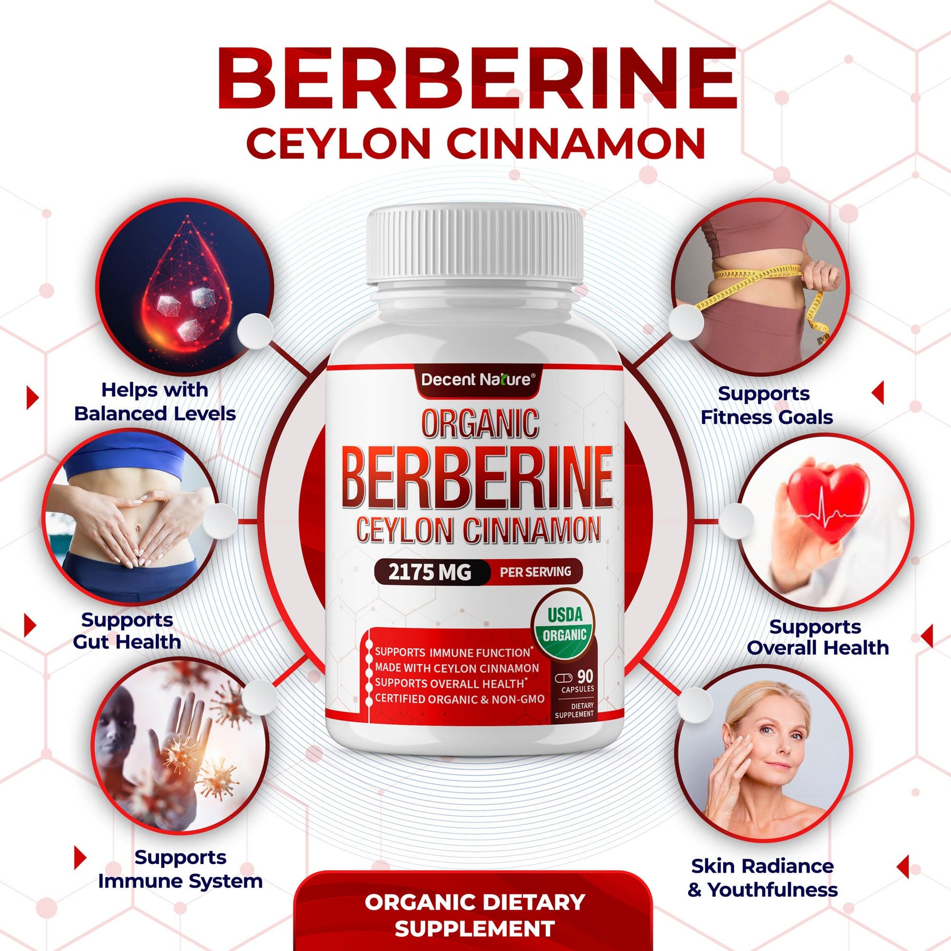 Organic Berberine with Ceylon Cinnamon 2175mg - Premium berberine supplement high purity extract USDA Organic, support immune system, Berberine Plus Complex, Non-GMO Vegan for Men Women 90 Capsules - Medaid International