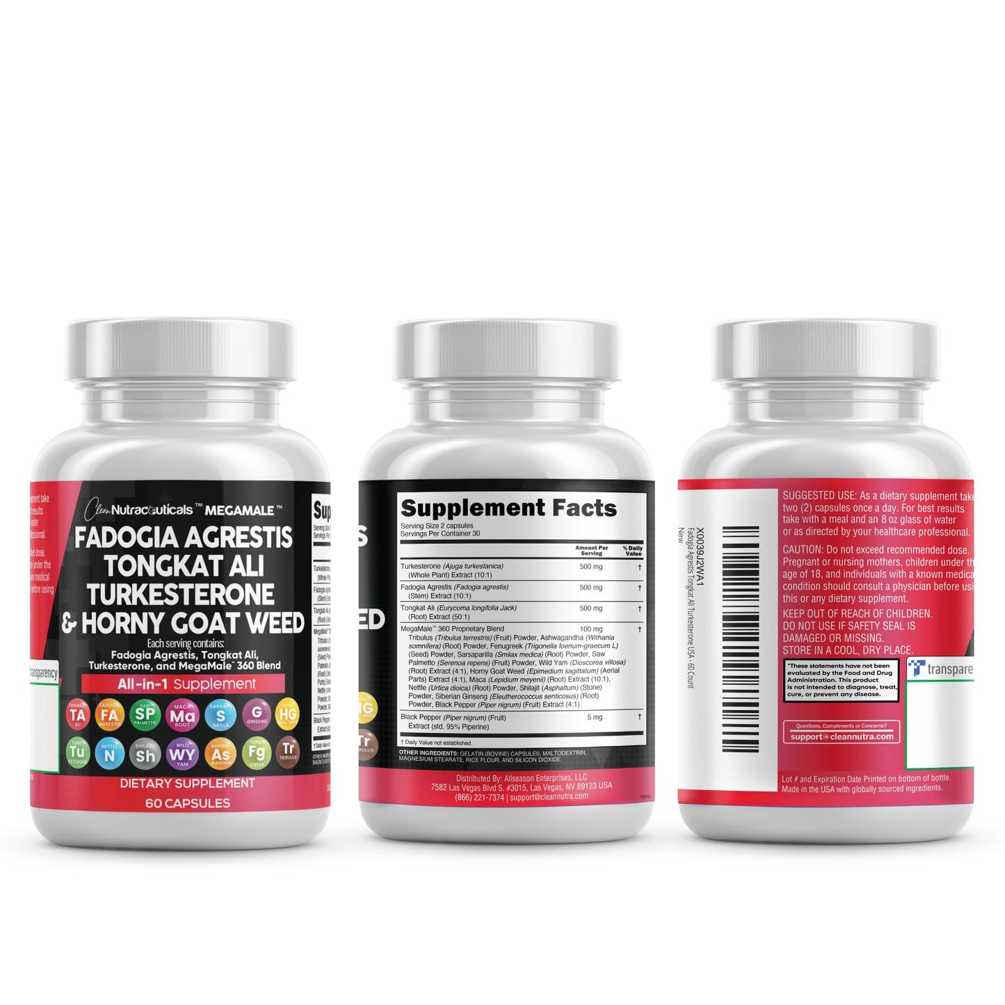 Clean Nutraceuticals Fadogia Agrestis Tongkat Ali Turkesterone Supplement with Horny Goat Weed, Saw Palmetto, Maca Root, Siberian Ginseng, Tribulus Terrestris, Fenugreek, Wild Yam - 60 Count - Medaid International
