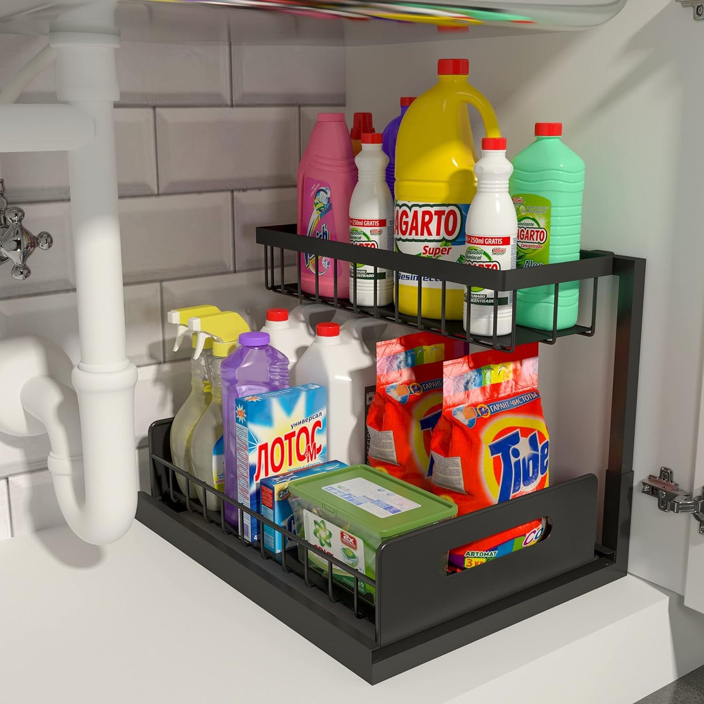 REALINN Under Sink Organizer and Storage, 2 Pack Pull Out Cabinet Organizer Slide Out Sink Shelf Cabinet Storage Shelves, Under Sink Storage for Kitchen Bathroom Cabinet - Medaid International