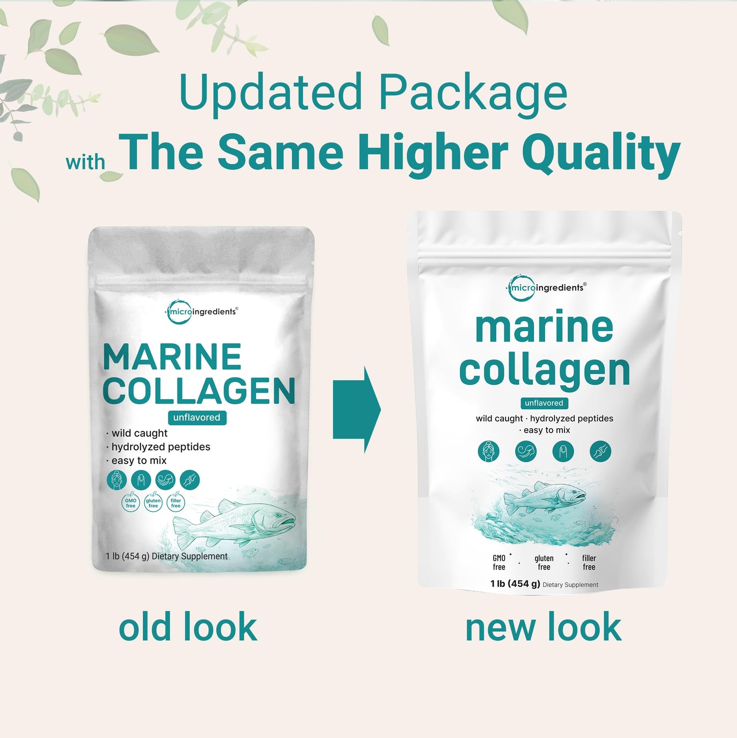 Micro Ingredients Marine Collagen Peptides Powder, 1 lb | Type I Marine Collagen + Natural Protein | Wild-Caught Fish Source | Unflavored | Supports Hair, Skin & Joint Health | Pescatarian, Non-GMO - Medaid International