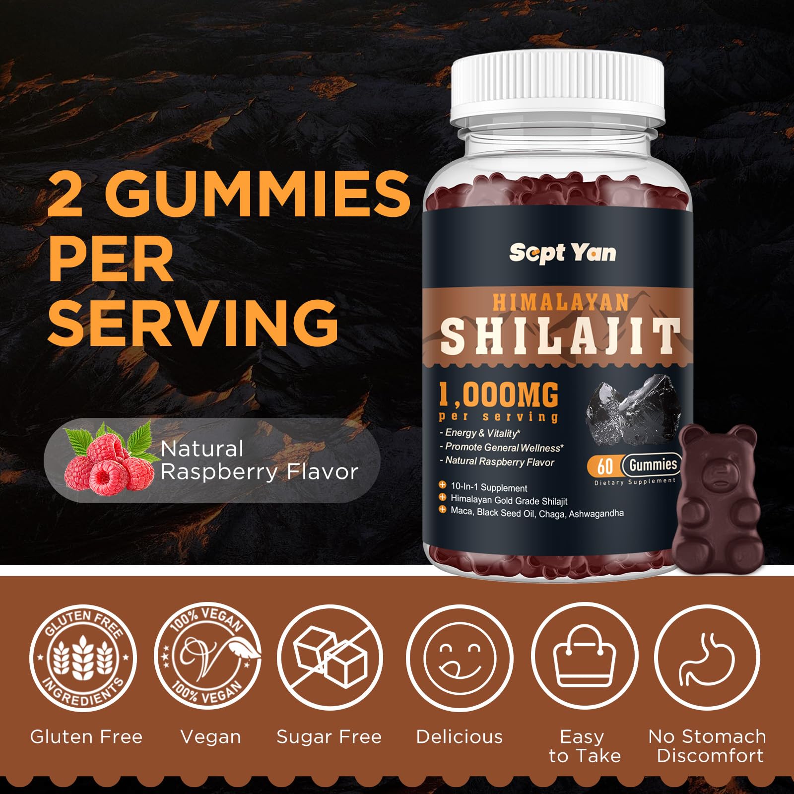 Shilajit Gummies 1000mg - Shilajit Pure Himalayan Organic for Men & Women 85+ Trace Minerals Shilajit Resin with Ashwagandha, Maca, Black Seed Oil - Energy, Brain, Immunity, Sugar Free Raspberry 60ct - Medaid International