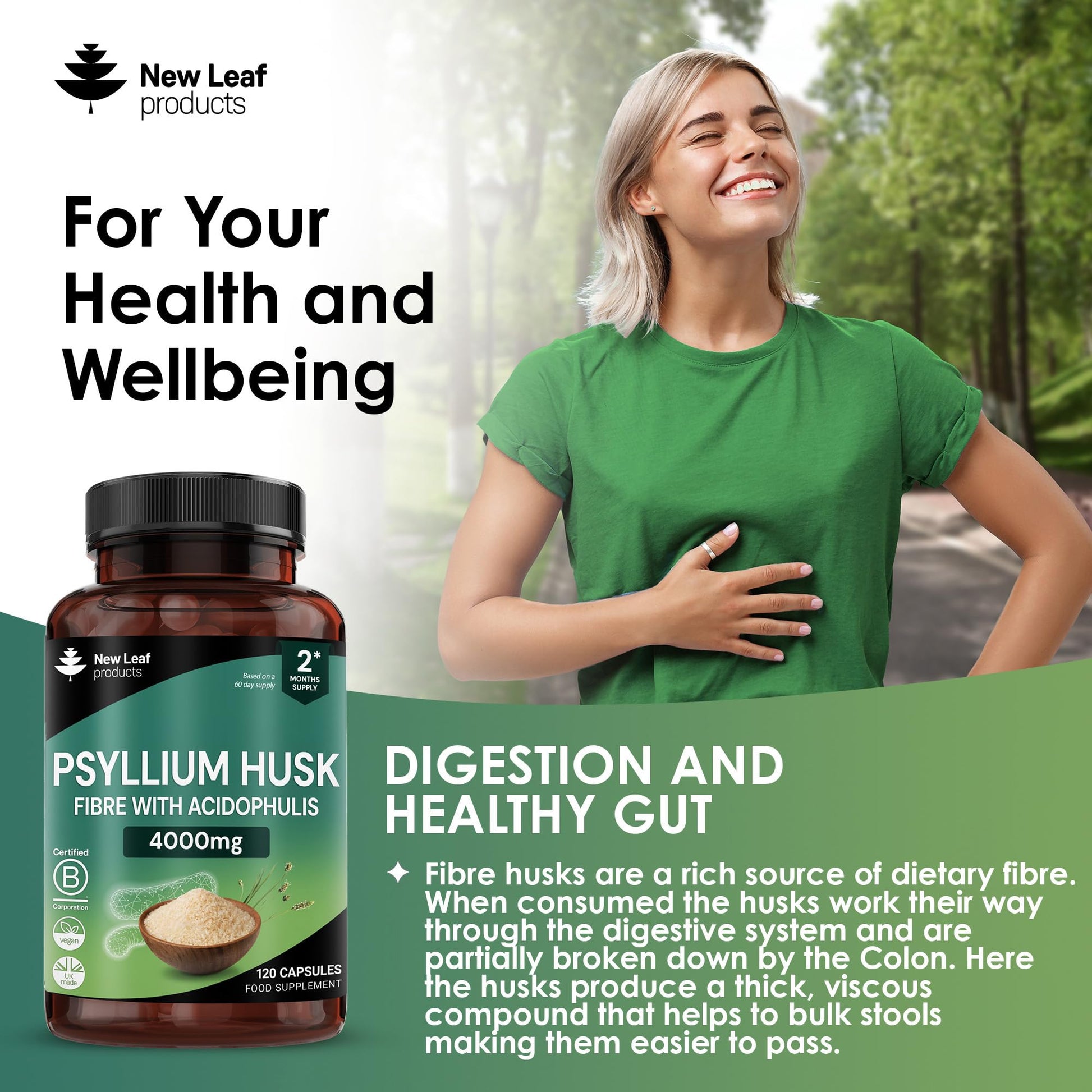 Psyllium Husk Capsules Enriched With Probiotics Fibre Supplement High Absorbency Strength Contributes Towards Gut And Digestive Health from Plantago Ovata Seeds, Ispaghula Husk, Gluten-Free Made in UK - Medaid International