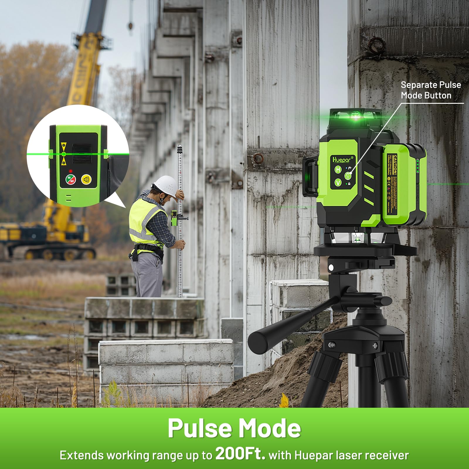 Huepar Laser Level, Self-leveling 16 Lines Green Beam 4D Cross Line Tiling Floor Laser Tool-2 x 360 Horizontal & 2 x 360 Vertical Laser Lines with Two Li-ion Batteries and Hard Carry Case-LS04CG - Medaid International