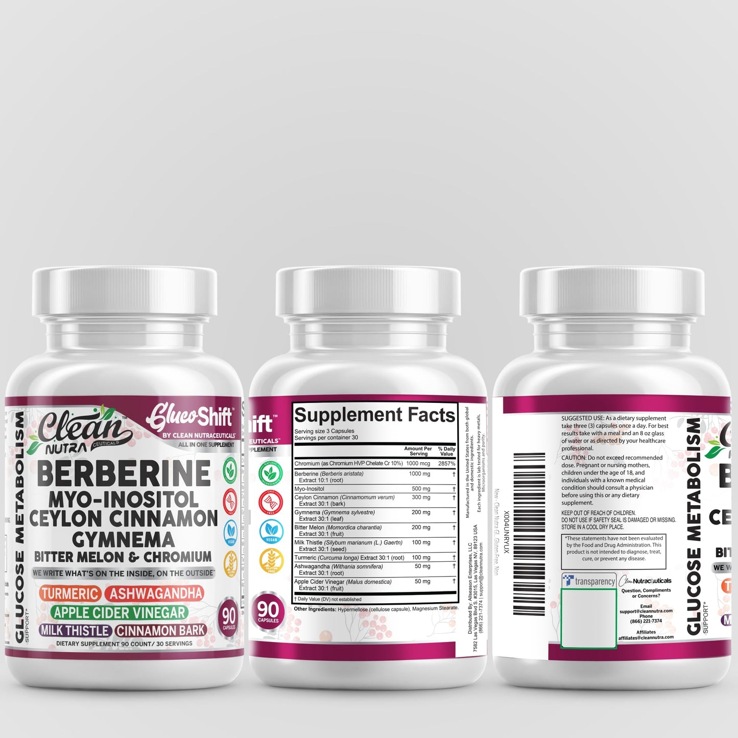 Clean Nutra Berberine Supplement with Ceylon Cinnamon Myo-Inositol Gymnema Bitter Melon & Chromium | Berberine HCI Root Extract Complex | 90 Capsules | Vegan, Gluten-Free, Non-GMO - Medaid International