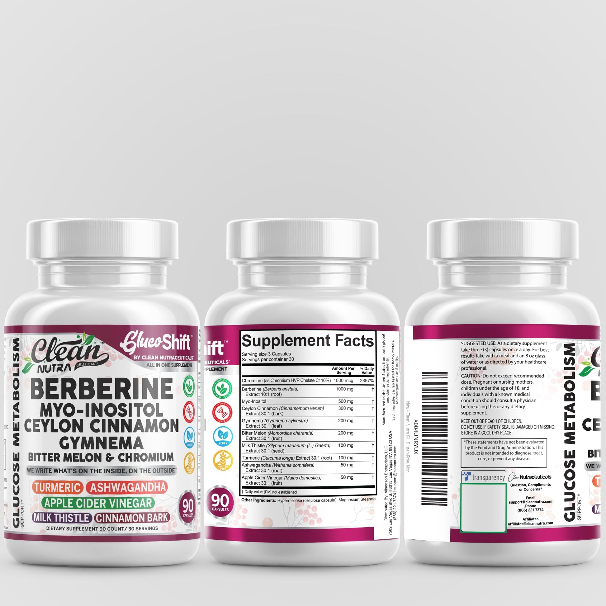 Clean Nutra Berberine Supplement with Ceylon Cinnamon Myo-Inositol Gymnema Bitter Melon & Chromium | Berberine HCI Root Extract Complex | 90 Capsules | Vegan, Gluten-Free, Non-GMO - Medaid International