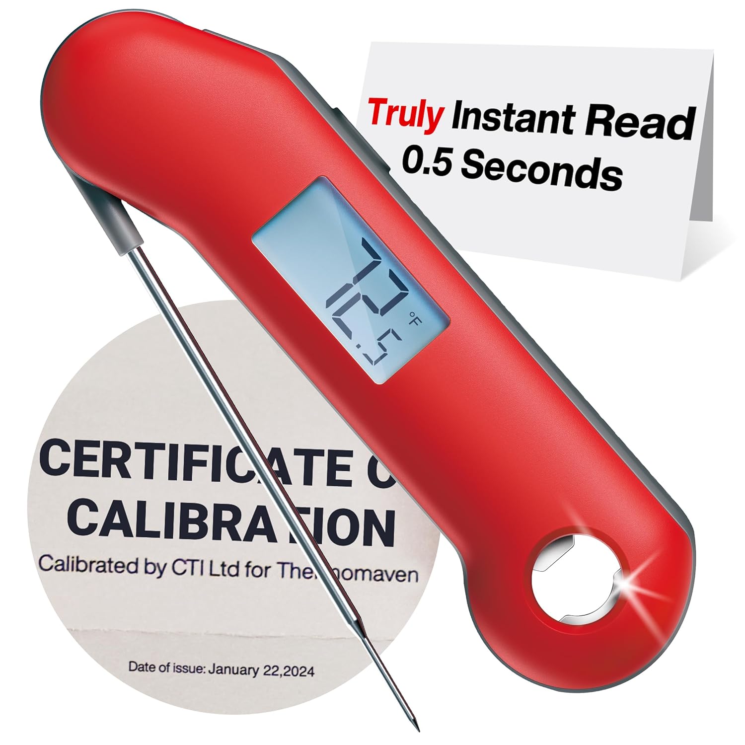 ProfessionaI Meat Thermometer Digital, 3X Faster 0.5 Sec Instant Read, NSF&NIST Certified Accurate to ±0.5°F, 100% Waterproof, Auto-Rotating Bright Display, Auto Wake/Sleep, for Grill/BBQ - Medaid International