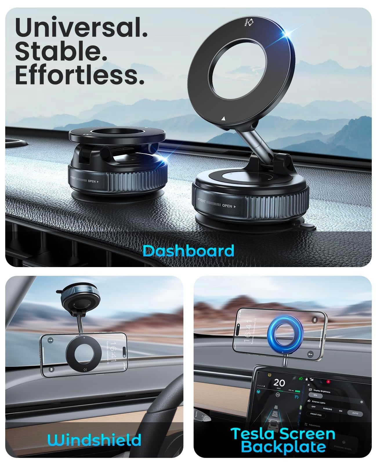Jononser Magnetic Suction Cup Phone Mount for Magsafe, 360° Adjustable Magnetic Car Phone Holder, Pocket Size Foldable Car Mount, Cell Phone Holders for Your Car for iPhone 17 16 15 14 13 12 Series - Medaid International