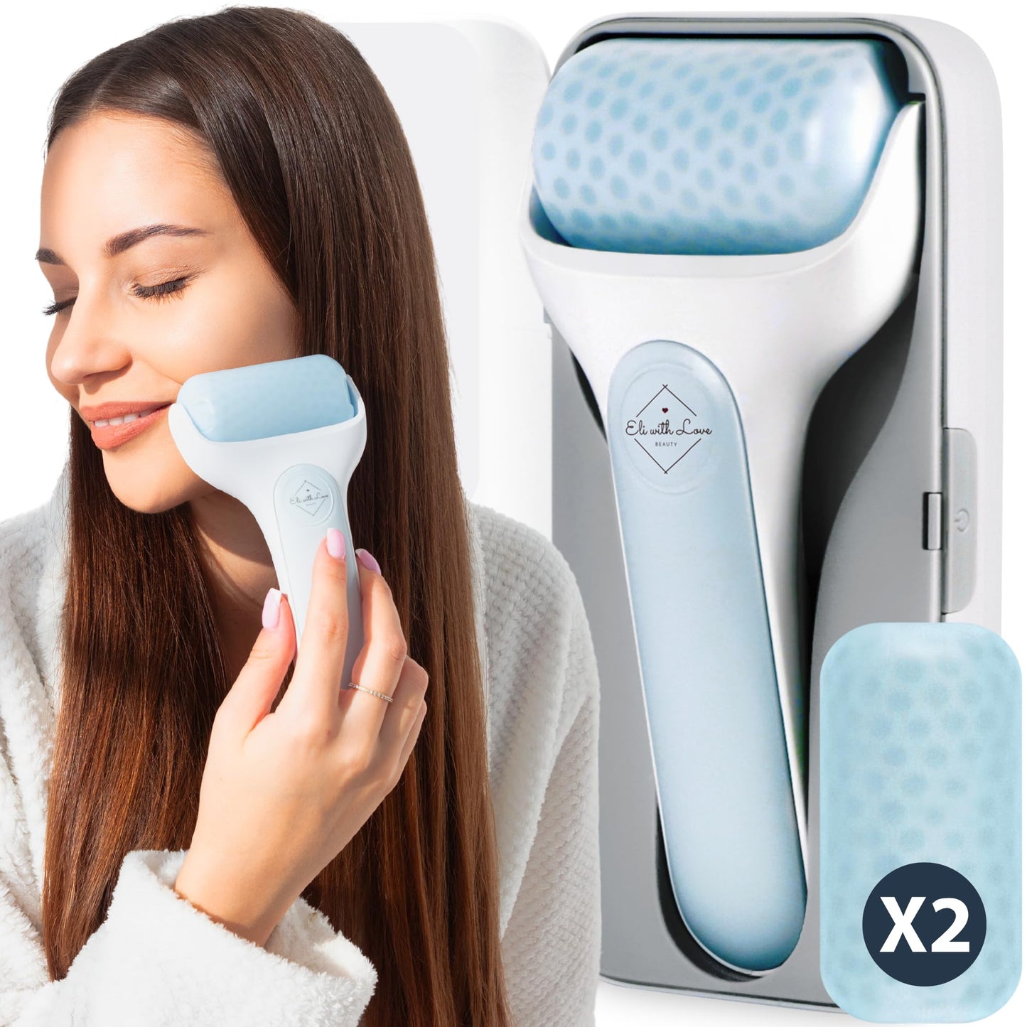 Eli with Love Ice Roller for Face Premium Facial Ice Roller with Carry Case and 2X Rollers for Long Lasting Cold - Eye Roller for Puffy Eyes & Cold Massage for Migraines - Medaid International