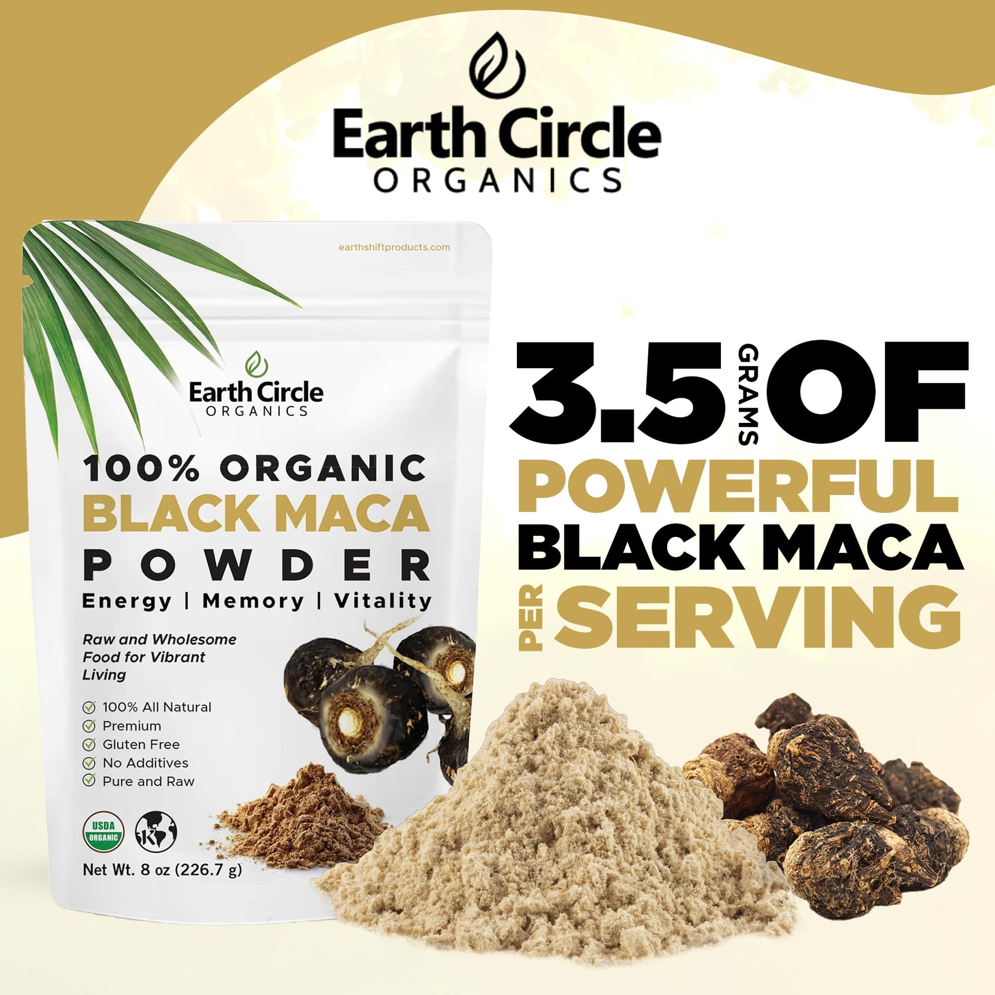 Earth Circle Organics Organic Black Maca Peruvian Root Powder, Black Maca Root for Men, Natural Supplement, Essential Vitamins, Minerals & Fatty Acids Improved Energy, Immune Support (8oz, Pack of 3) - Medaid International