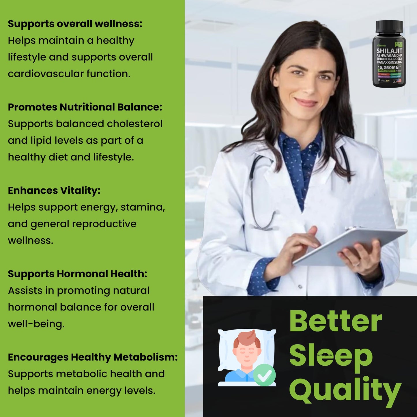 Shilajit and Ashwagandha Capsules, 8-in-1 Herbal Multivitamin for Men and Women, with Rhodiola Rosea, Ginseng, and Stinging Nettle, Shilajit for Men and Women - Medaid International