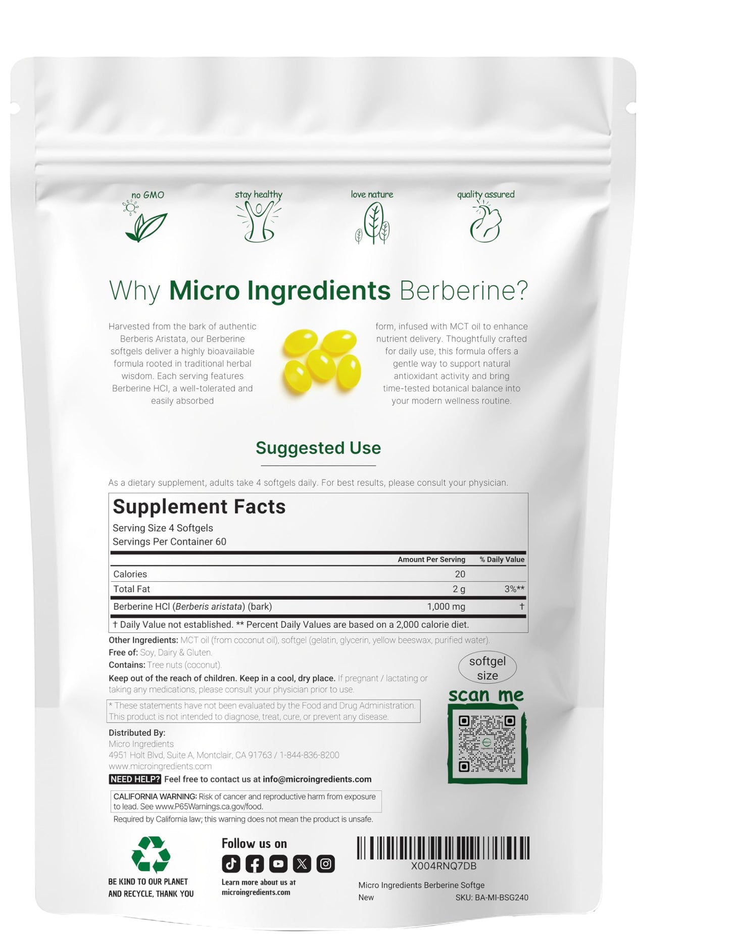 Micro Ingredients Berberine 1000mg with MCT Oil, 240 Softgels | Highly Bioavailable Formula with Berberine HCI from Berberis Aristata | Non-GMO, Gluten Free, No Soy - Medaid International