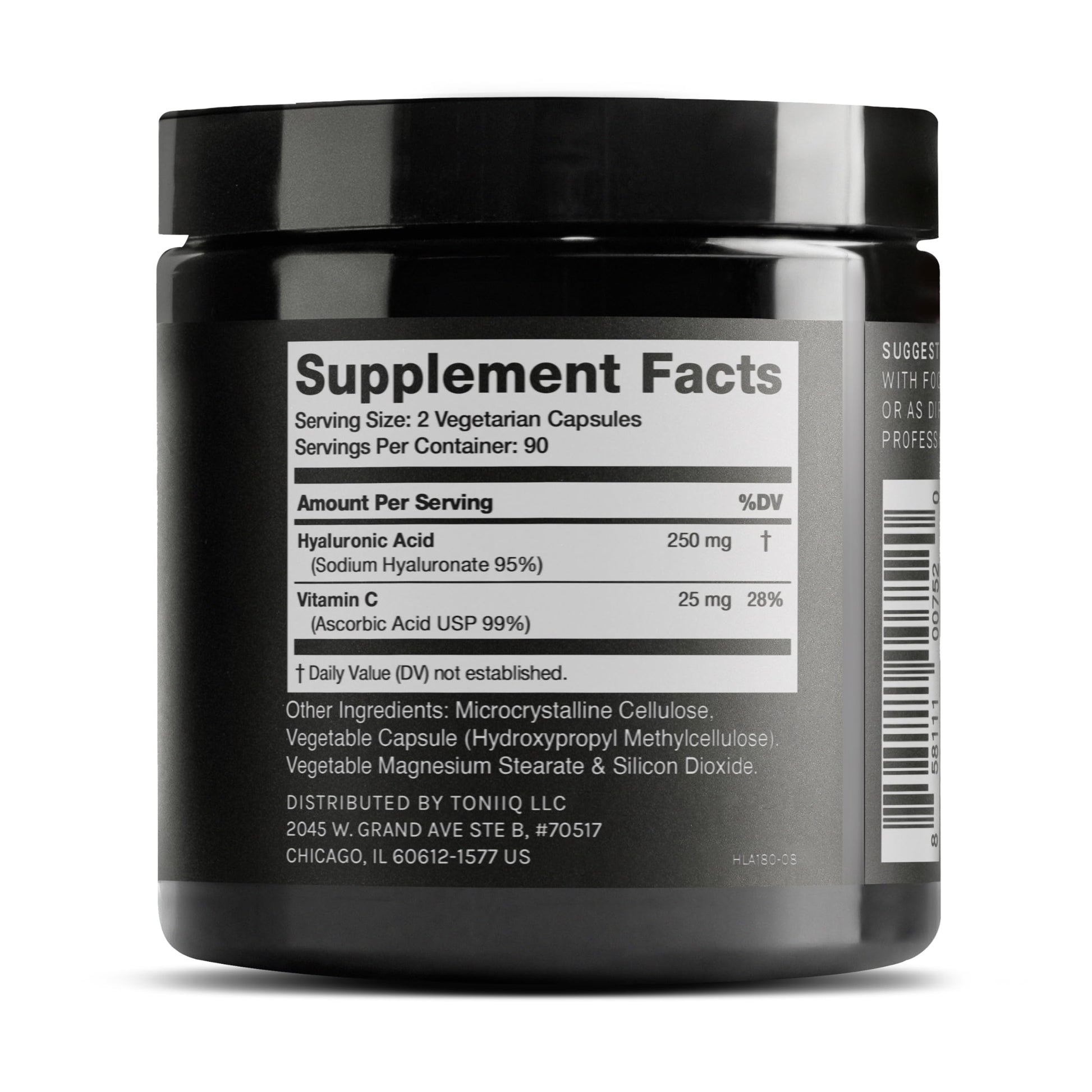 Hyaluronic Acid Supplements – Lab Tested 95% Ultra High Purity – Fermented and Bioavailable with Vitamin C – Third Party Lab Tested – 180 Capsules - Medaid International