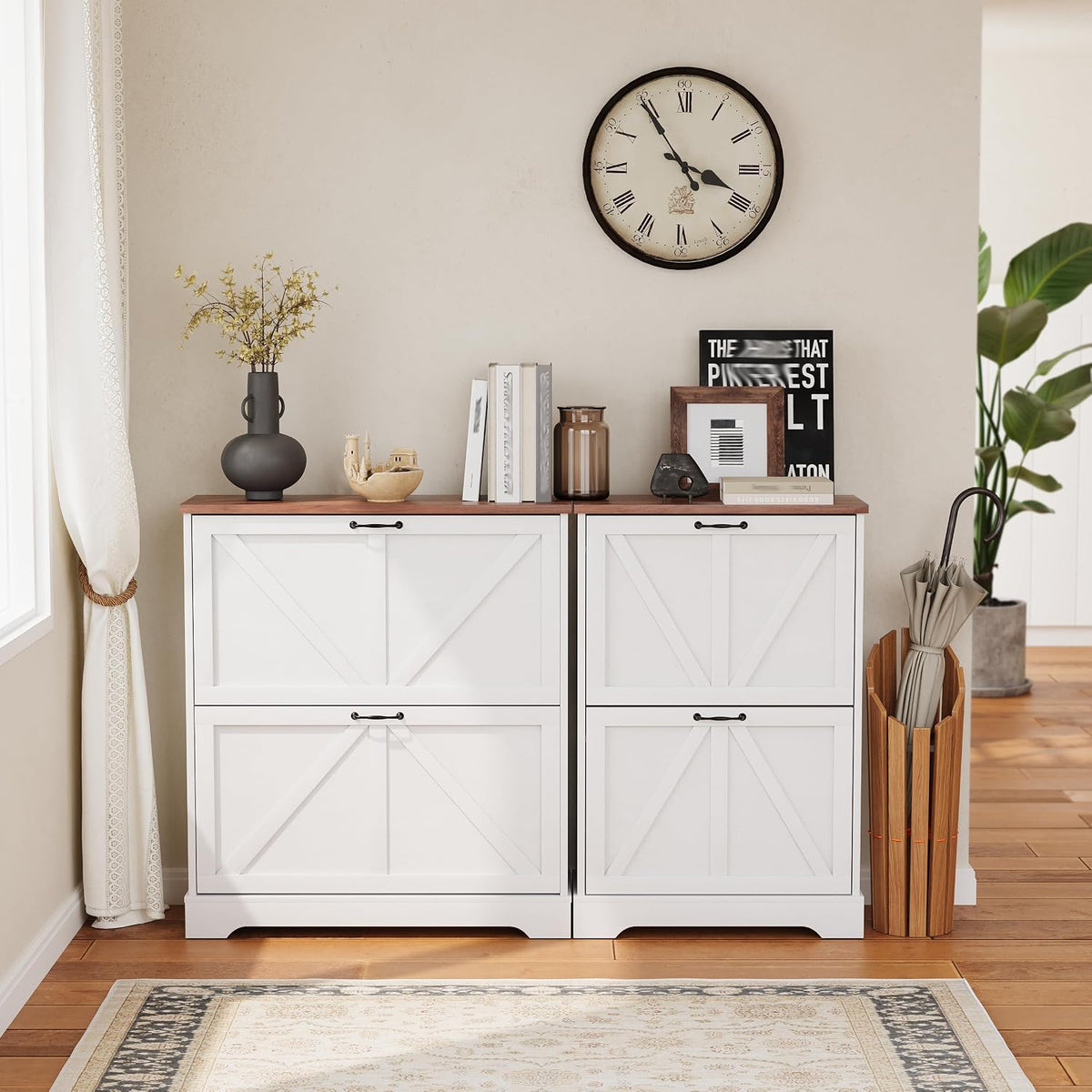 Farmhouse Shoe Storage Cabinet with 2 Flip Drawers (202665c)