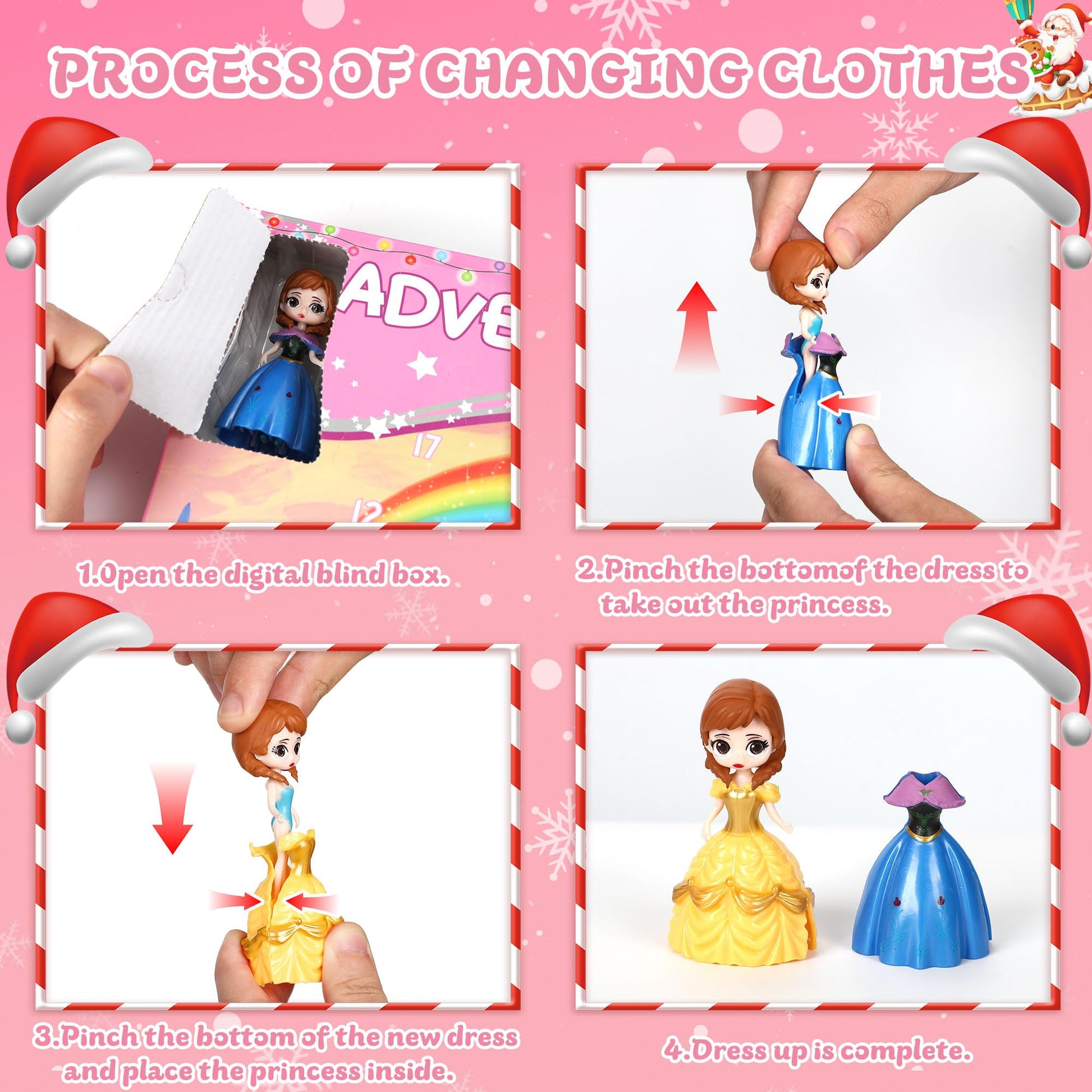 Christmas Advent Calendar Princess Toy - Princess Deformation Toy Christmas Countdown Calendars Princess Transformable Toys for Girls Xmas Gifts Play Party Favor - Medaid International