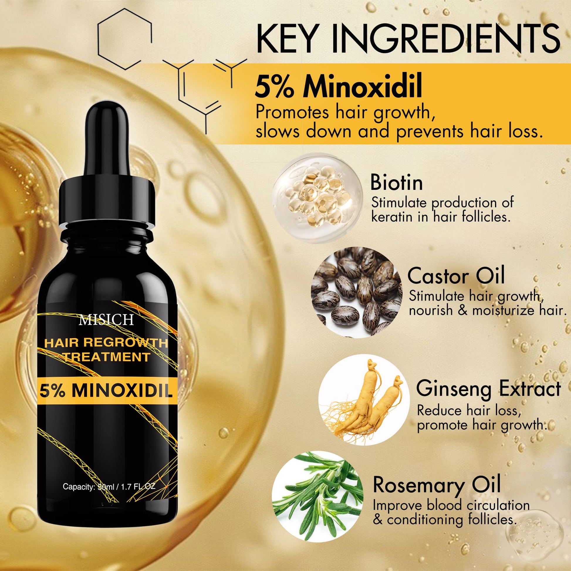 5% Minoxidil for Men and Women, Biotin Hair Growth Serum Oil, Natural Hair Loss Regrowth Treatment for Thicker, Fuller Hair 50ml - Medaid International