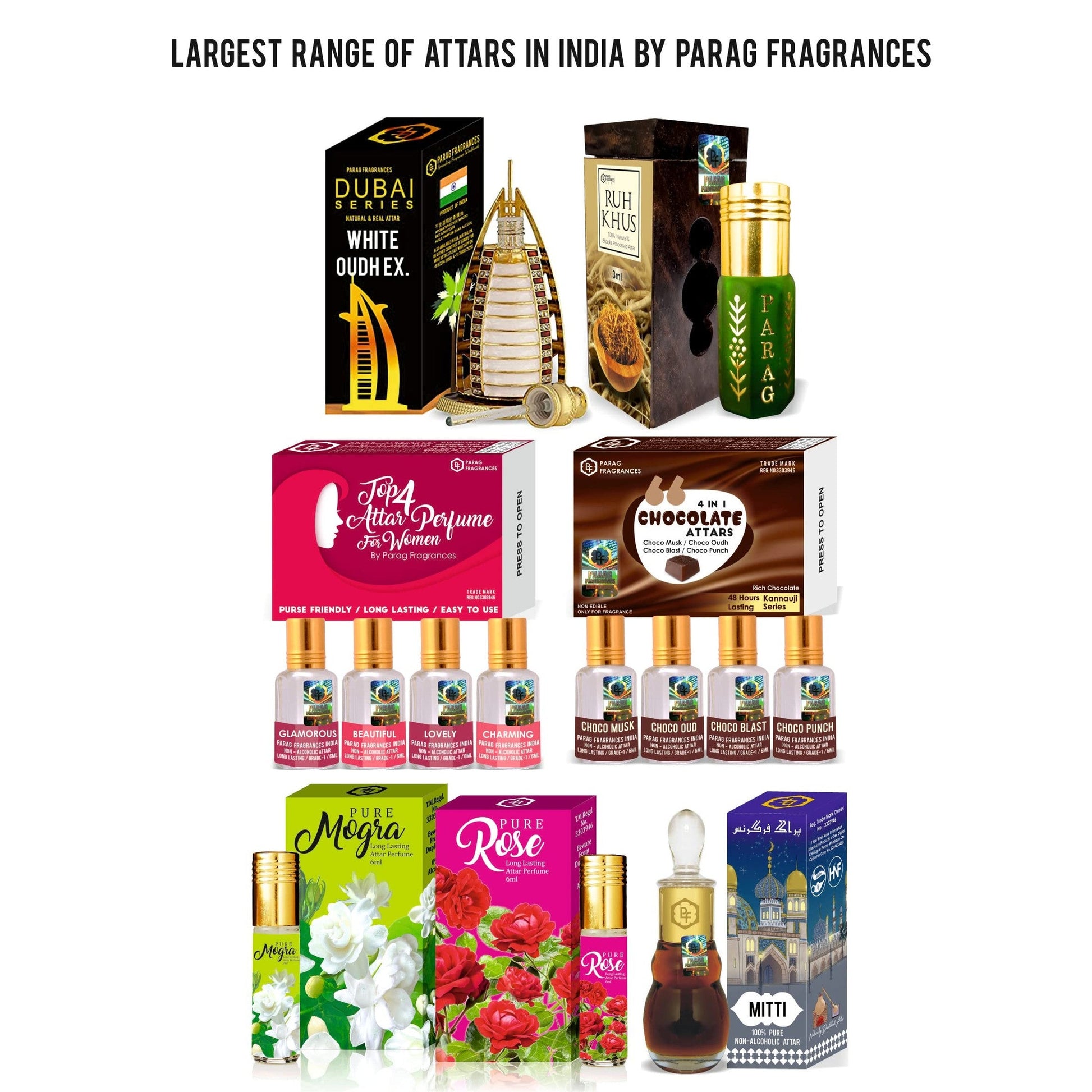 Parag Fragrances Natural & Premium Liquid Attar Gift Pack For Unisex (Kannauji 6 In 1) - Medaid International