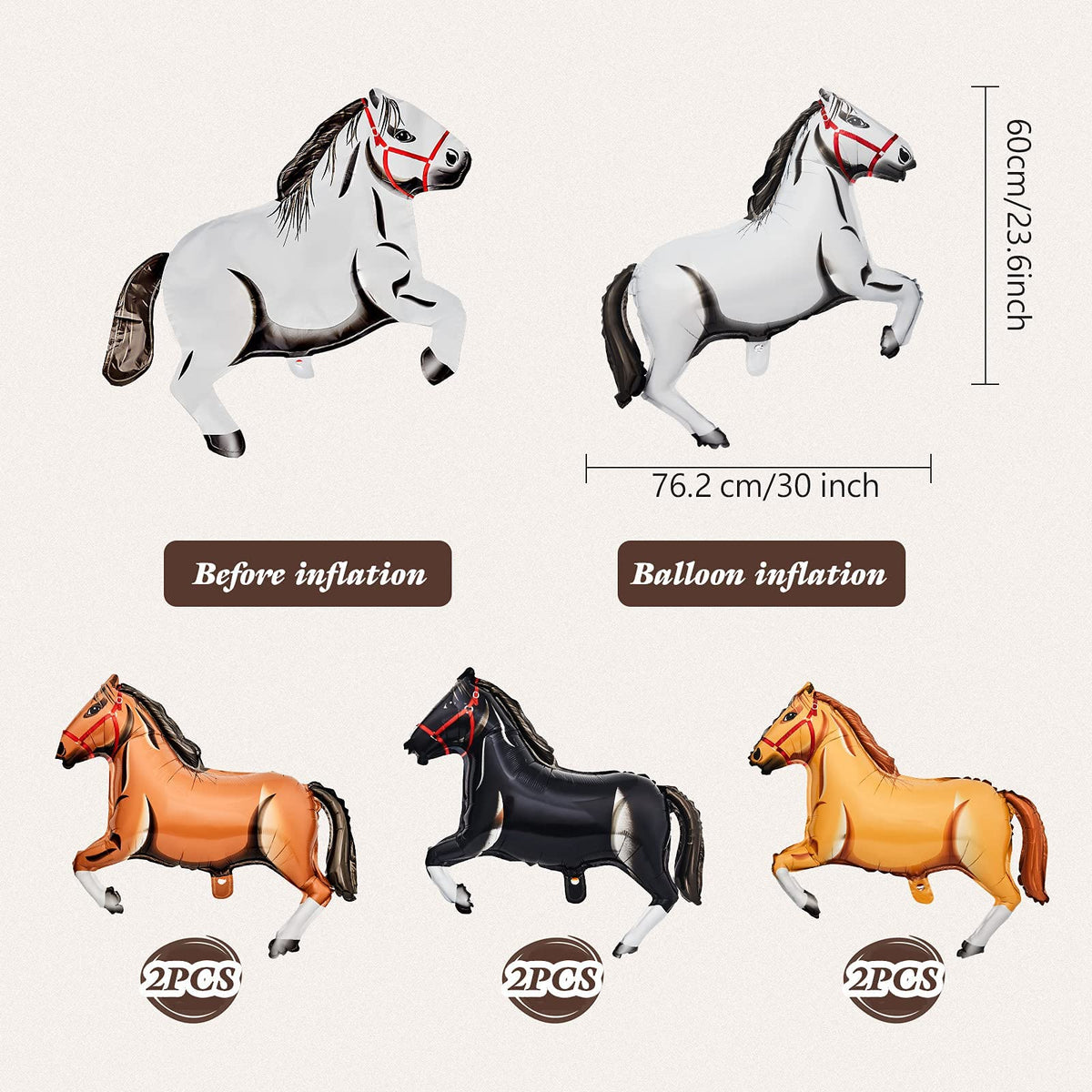 TERRIFI Horse Balloon Set - Horse-Shaped Balloons, Aluminum Foil, Themed Party Decorations for Birthday, Baby Shower, Cowboy Party, 8 Pieces, 30 Inches