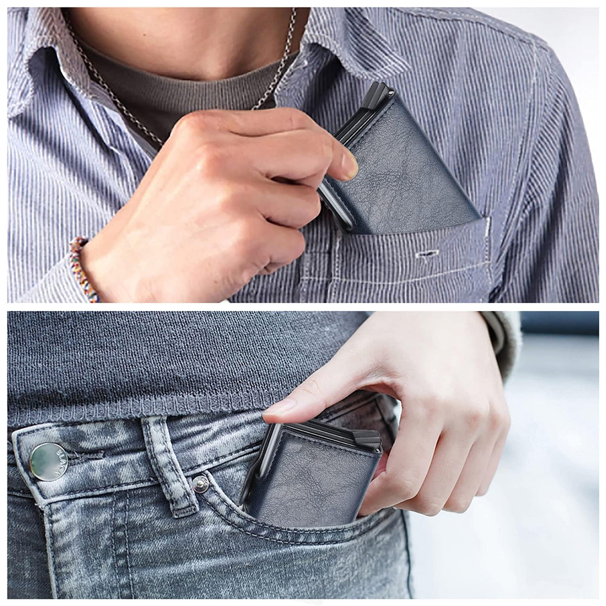 KASTWAVE Card Holder, Men Credit Card Holder, Slim Card Case Front Pocket Anti-theft-RFID Auto Pop up Travel Thin Wallets for Men