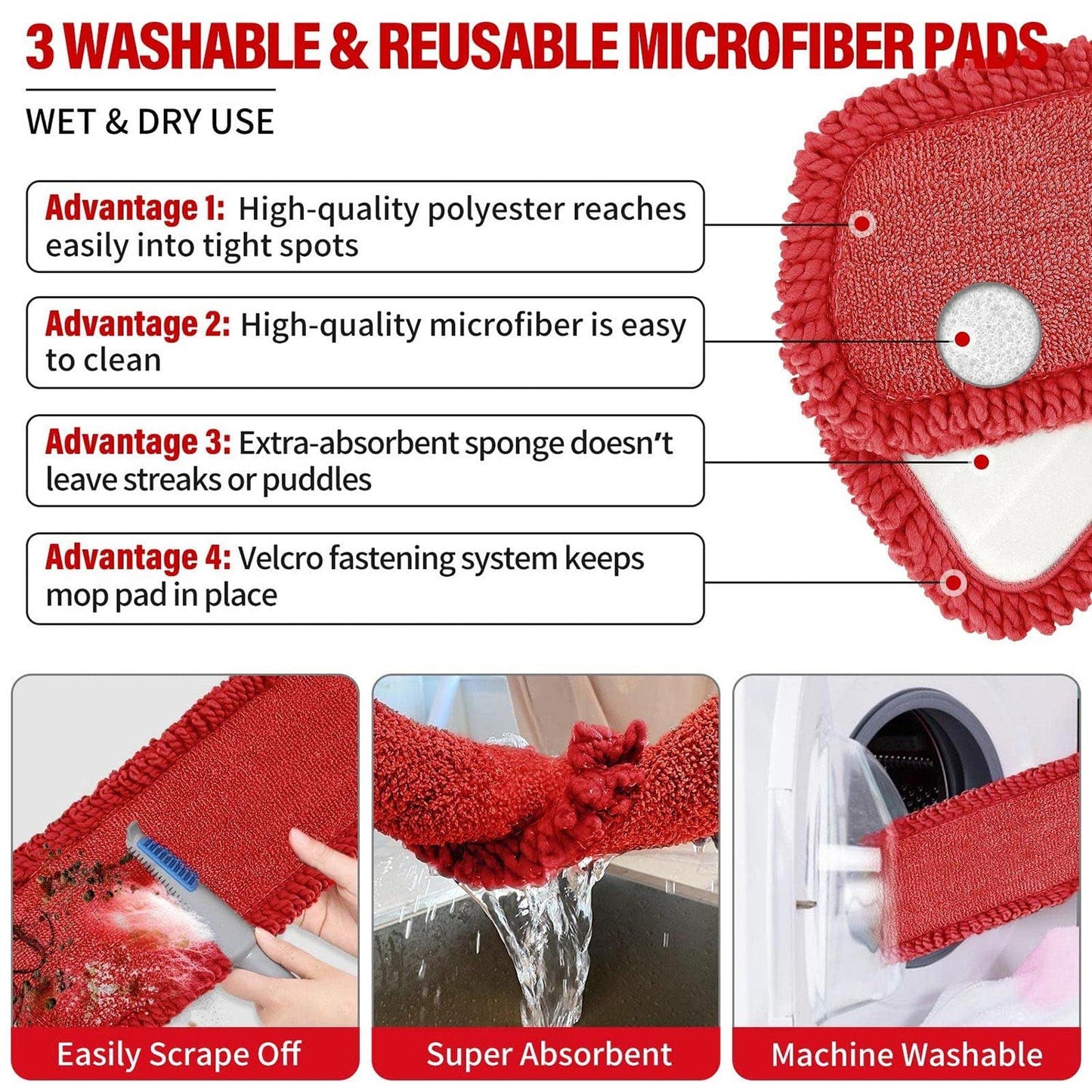 Spray Mops for Floor Cleaning, Microfiber Spray Cleaning Mop Kit with 3 Reusable Washable Pads 700ML Refillable Bottle and Scrubber Flat Mop with 360 Degree Swivel Head for Hardwood Laminate - Medaid International
