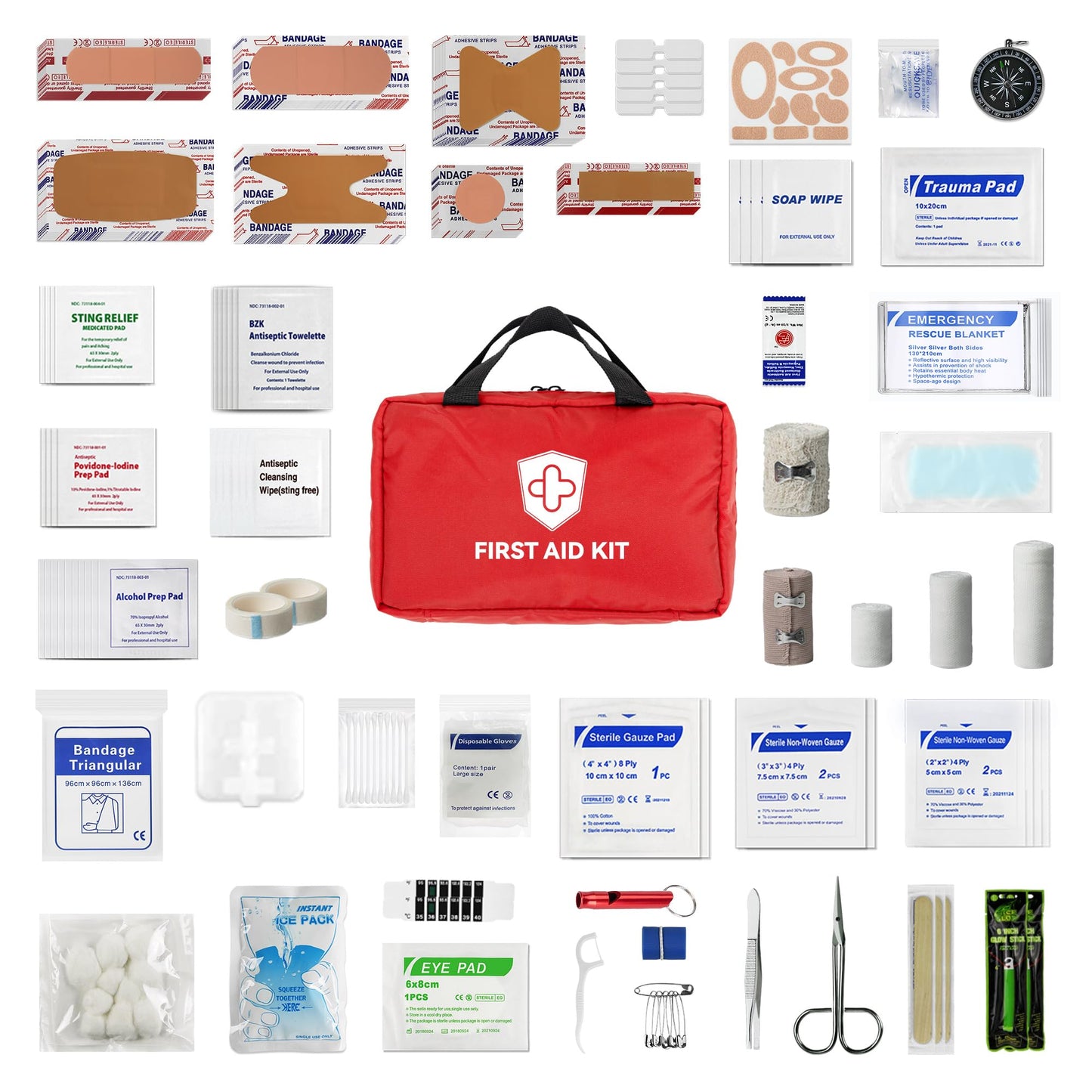 First Aid Kit - Trauma Kit with Essential Emergency Medical Supplies, Waterproof Travel First Aid Kit, Simple and Portable Emergency Kit for Home, Dorm, Outdoor, Car (Bright red)