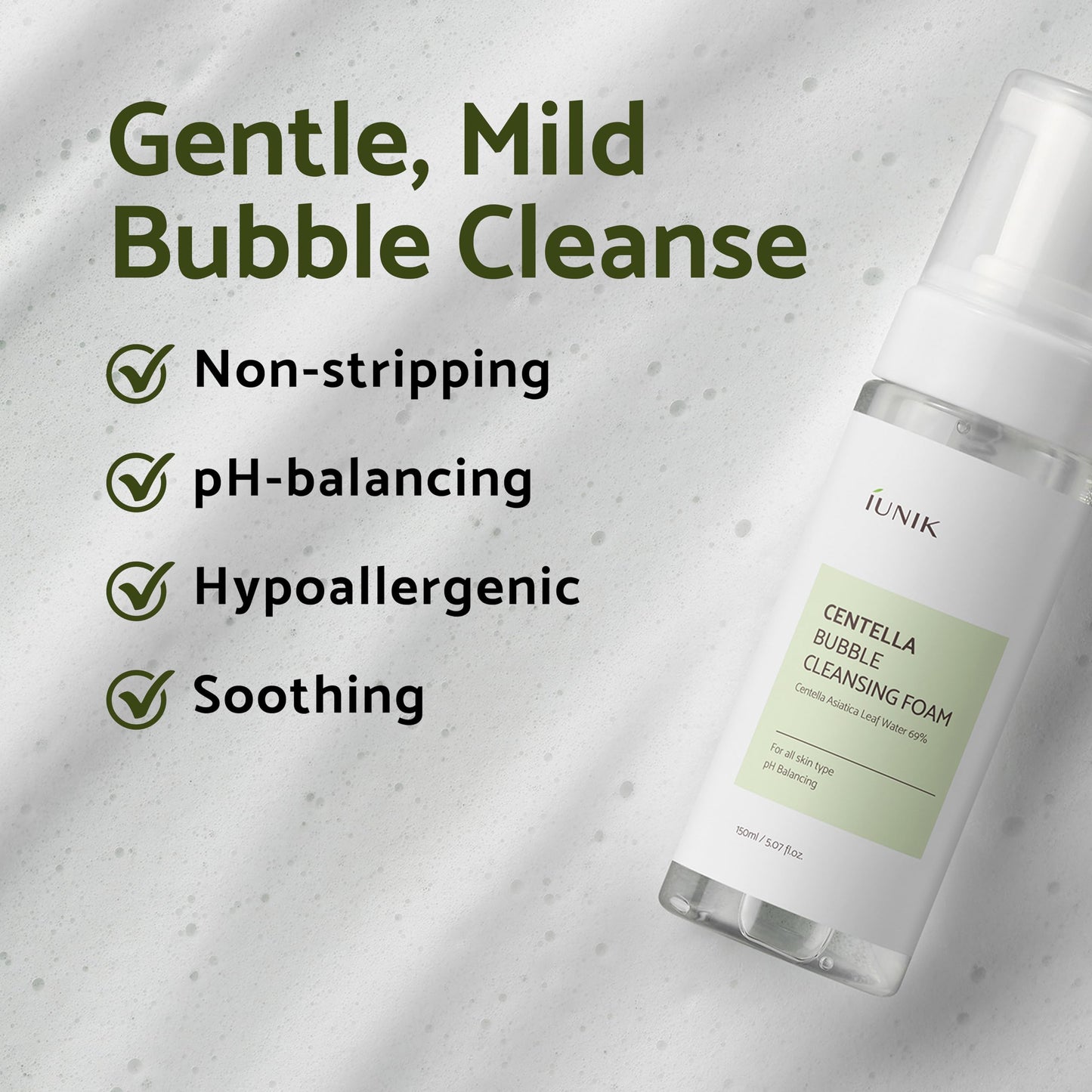 iUNIK Tea Tree Relief Facial Serum & Centella Bubble Foaming Face Cleanser Gentle Mild Soothing Calming Hydrating Ampoule Essence Acne-prone Oily Dry Skin Vegan Korean Skincare - Medaid International