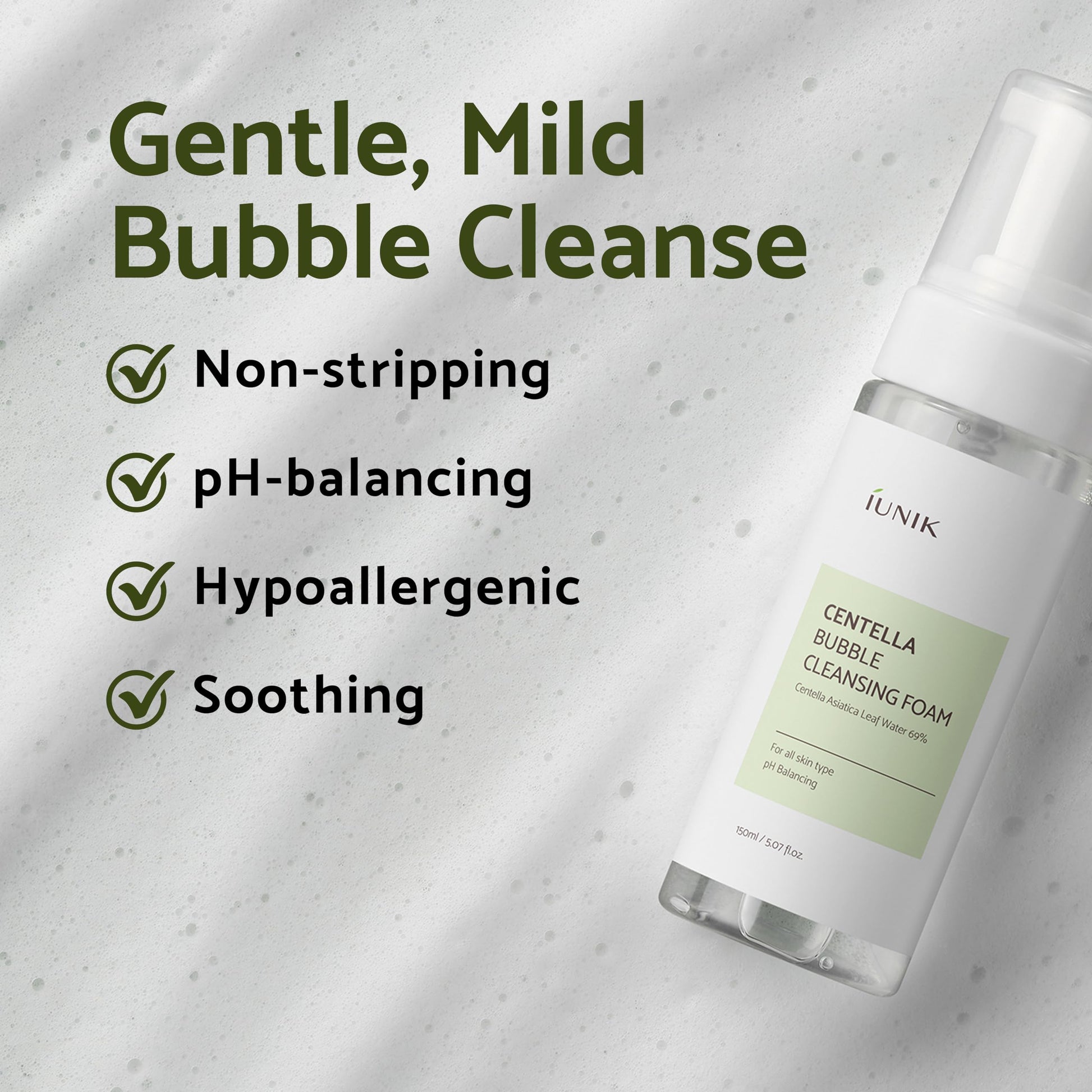 iUNIK Tea Tree Relief Facial Serum & Centella Bubble Foaming Face Cleanser Gentle Mild Soothing Calming Hydrating Ampoule Essence Acne-prone Oily Dry Skin Vegan Korean Skincare - Medaid International