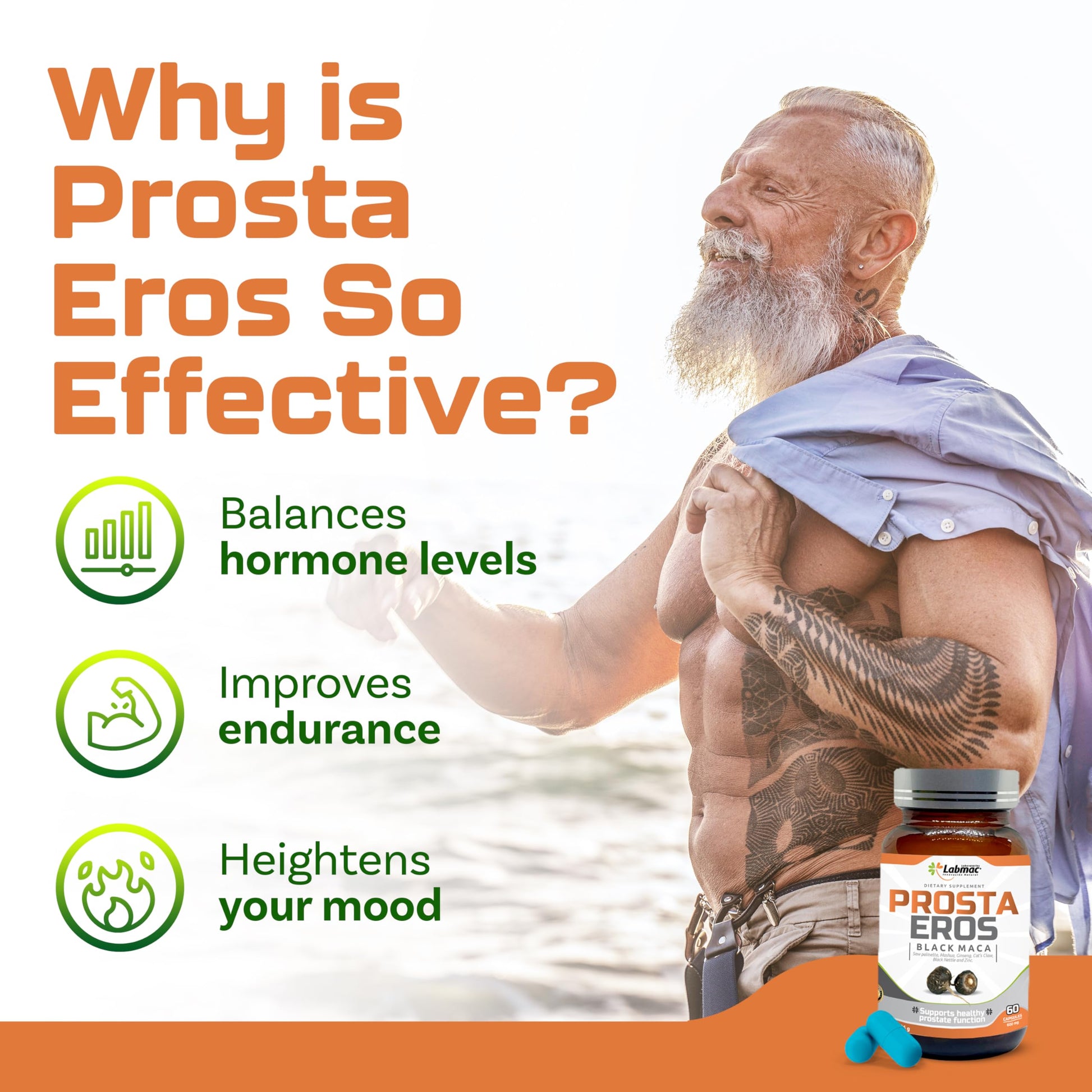 Prosta Eros - ProstaEros- Prostate Support Supplement - 7 Natural Ingredients- Black Maca, Saw Palmetto, Mashua, Cat's Claw, Gingseg, Black Nettle and Zinc. Capsules 60 Count (Pack of 1) - Medaid International