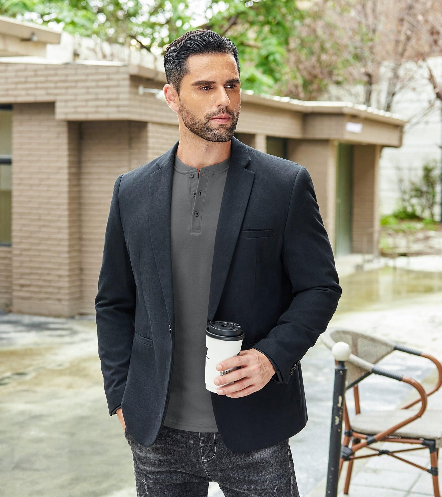 COOFANDY Men's Casual Henley Shirts Long Sleeve Fashion Basic Pullover Shirt Lightweight Button T-Shirts Fall Tops Dark Grey - Medaid International