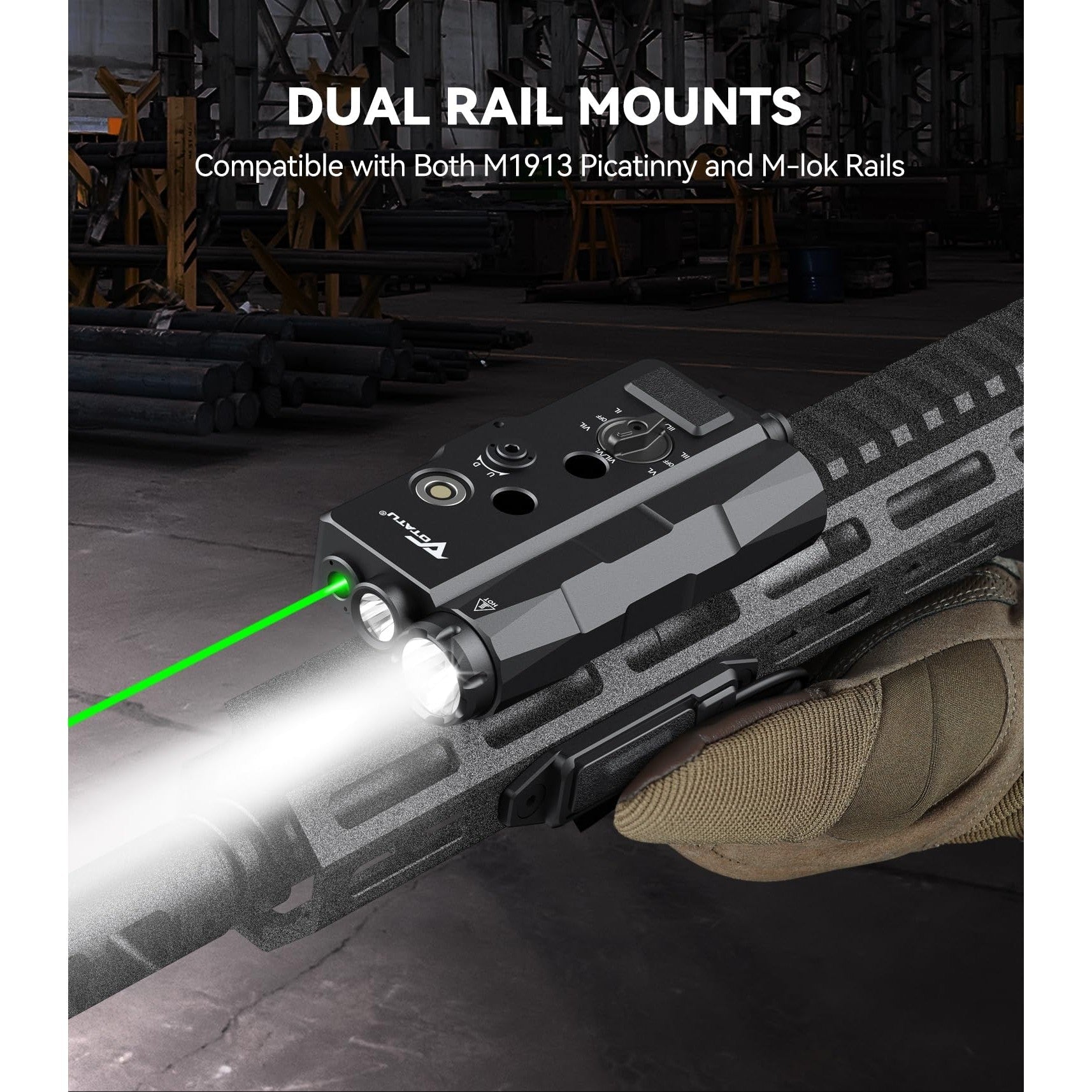 VOTATU V848 Laser Light Combo, Green/IR Laser & 1700LM Flashlight/IR Illuminator Combo, Multi-Mode Display Screen Weapon Light Laser for Rifle and Shotgun Compatible with Mlok Picatinny Rail - Medaid International