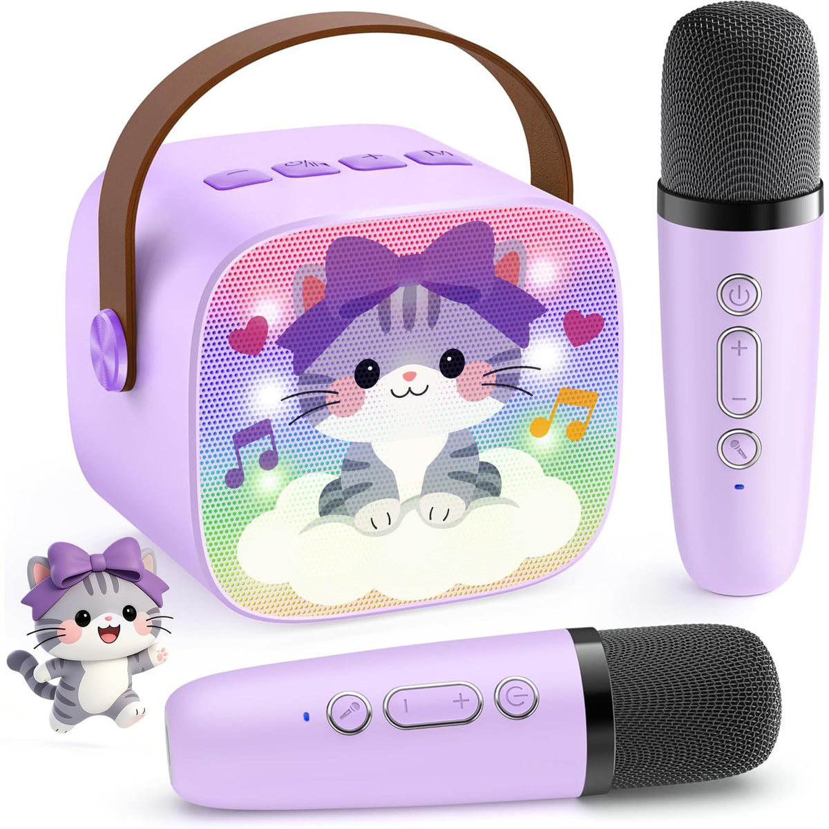 Karaoke Machine for Kids, Portable Bluetooth Speaker with 2 Wireless Microphones,18 Pre-Loaded Songs, Birthday for 3 4 5 6 7 8 + Year Old Boys Toys - MULTICOLOR