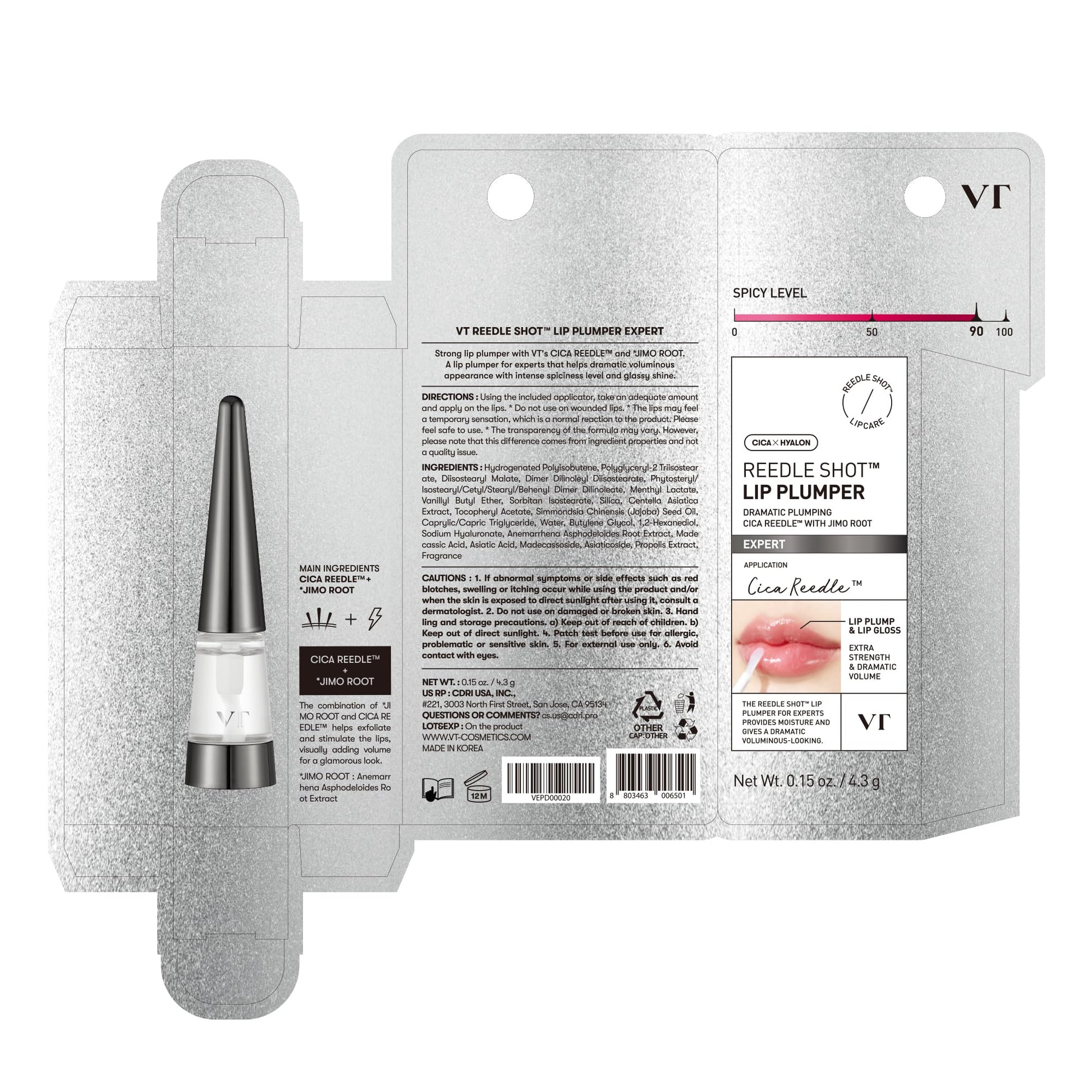 VTCOSMETICS Reedle Shot Lip Plumper, 0.15 oz (4.3 g), Moisturizing, Transparent, Lip Gloss, Stocking Stuffers, Fragrance-free, Korean Cosmetics (Expert) - Medaid International